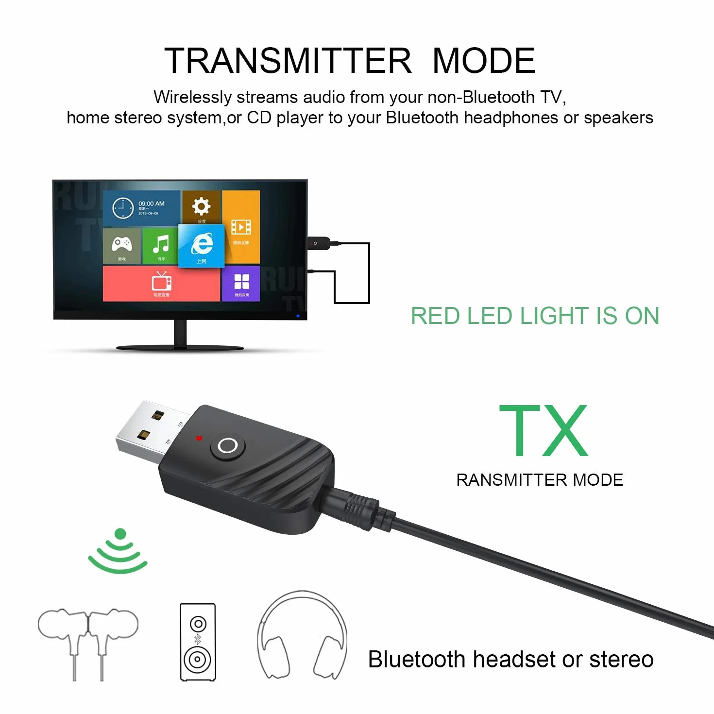 Trasmettitore e ricevitore Bluetooth 3 in 1, 3,5 mm, adattatore USB, Bluetooth, trasmettitore Bluetooth, per TV Home Sound System