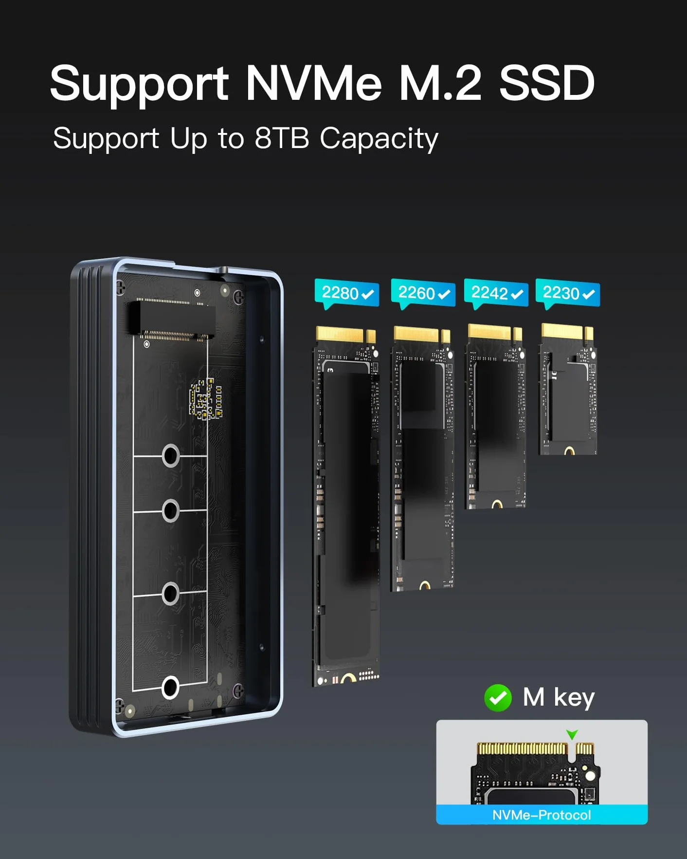 Inateck Alloggiamento SSD NVMe 40Gbps M.2, alloggiamento Disco Rigido in Alluminio, USB4.0/Thunderbolt 4, Installazione Senza Attrezzi, Supporto 2230/2242/2260/2280 SSD M-Key, FE2028