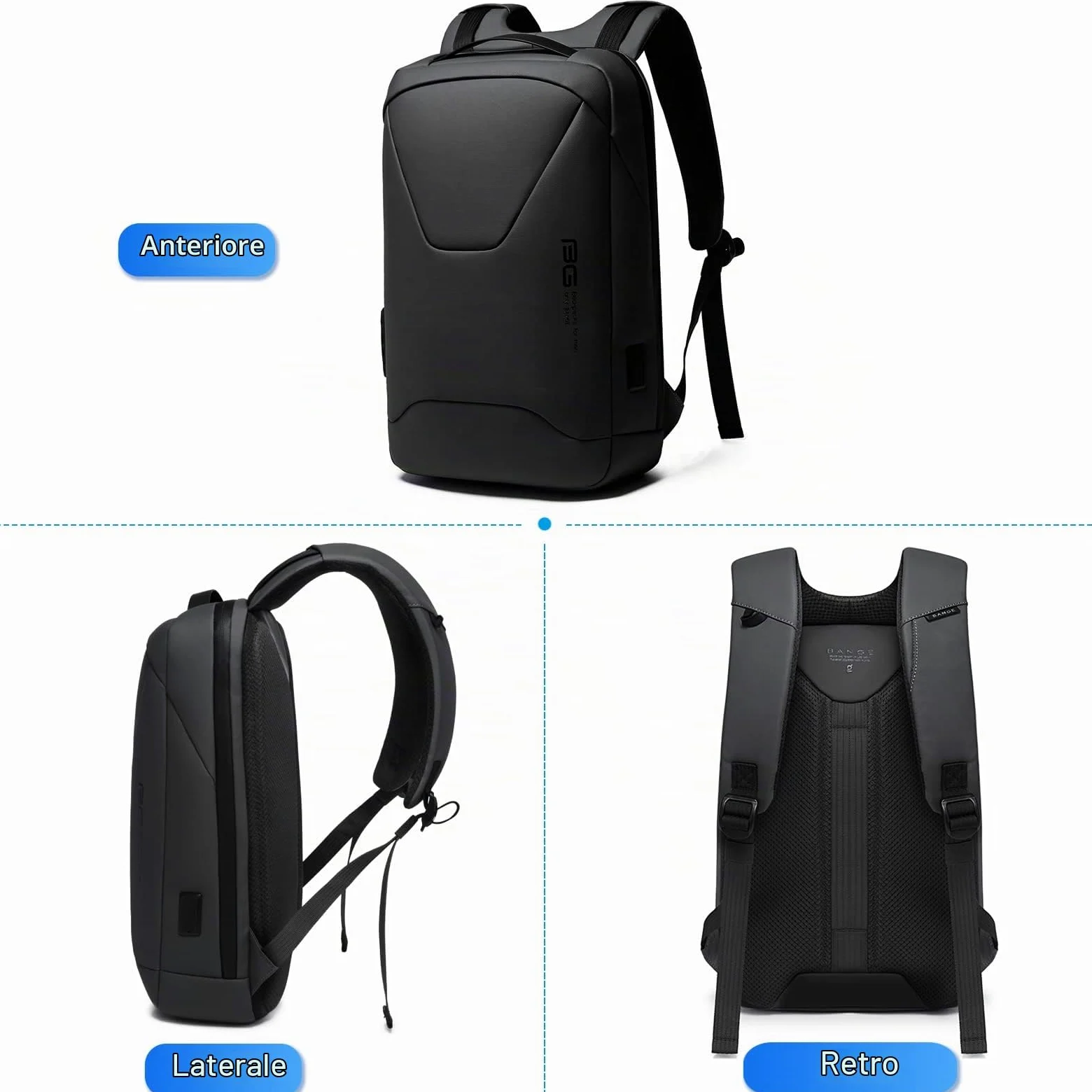 FANDARE Antifurto Zainetto Scuola con Porta USB Zaino per 15.6 Pollici PC Portatile da Uomo Donna Borsa Daypacks per Business Viaggio Lavoro Impermeabile Nero