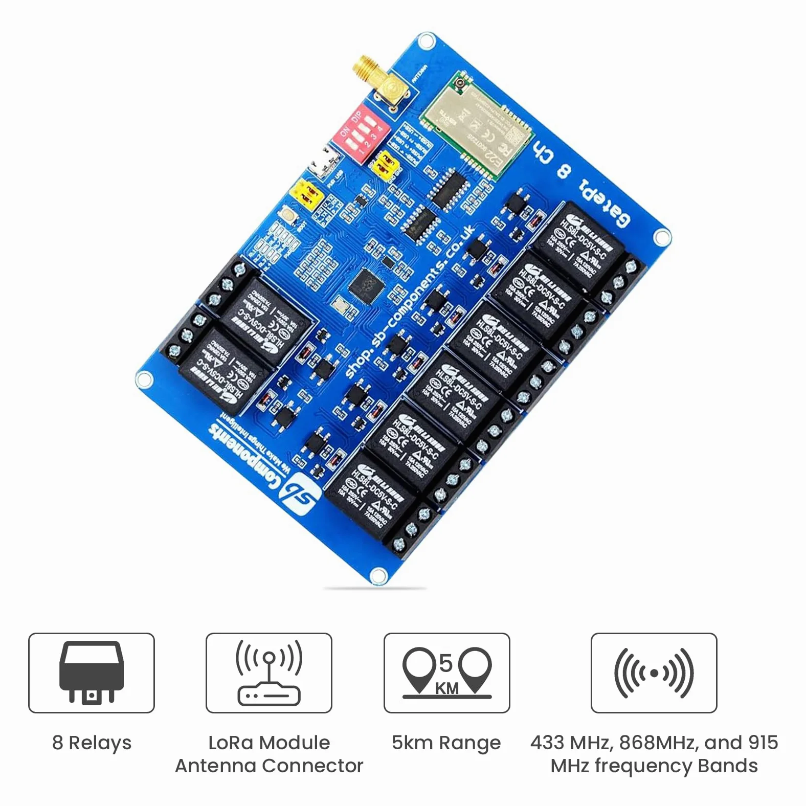 GatePi - Relè a 8 canali con modulo LoRa basato su Raspberry Pi 2040 Smart Data Transmission LoRa, trasmissione fino a 5 KM (868MHz)