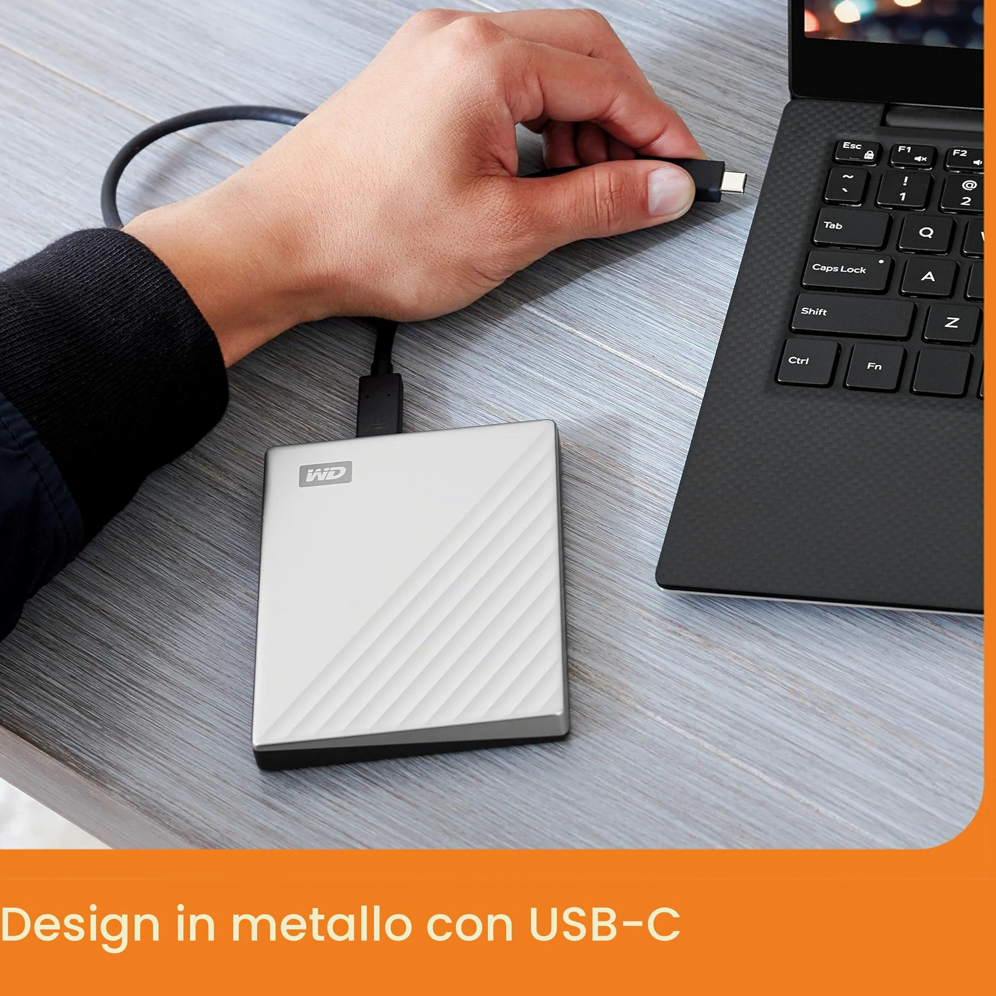 WD 4TB My Passport Ultra Hard Disk Esterno Portatile, USB-C, USB 3.2 Gen 1/USB 3.0, Protezion con password, Software per la gestion e il backup, Formatto per Windows, Argento
