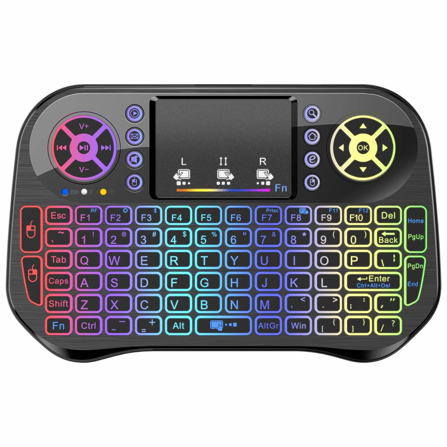 LONGYI i10 Mini Tastiera Wireless, Smart TV Tastiera Mini Wireless Retroilluminata con Mouse Touchpad, Bluetooth e 2.4GHz USB Keyboard per Android TV Box/HTPC/PC/Pad/Notebook/Projector