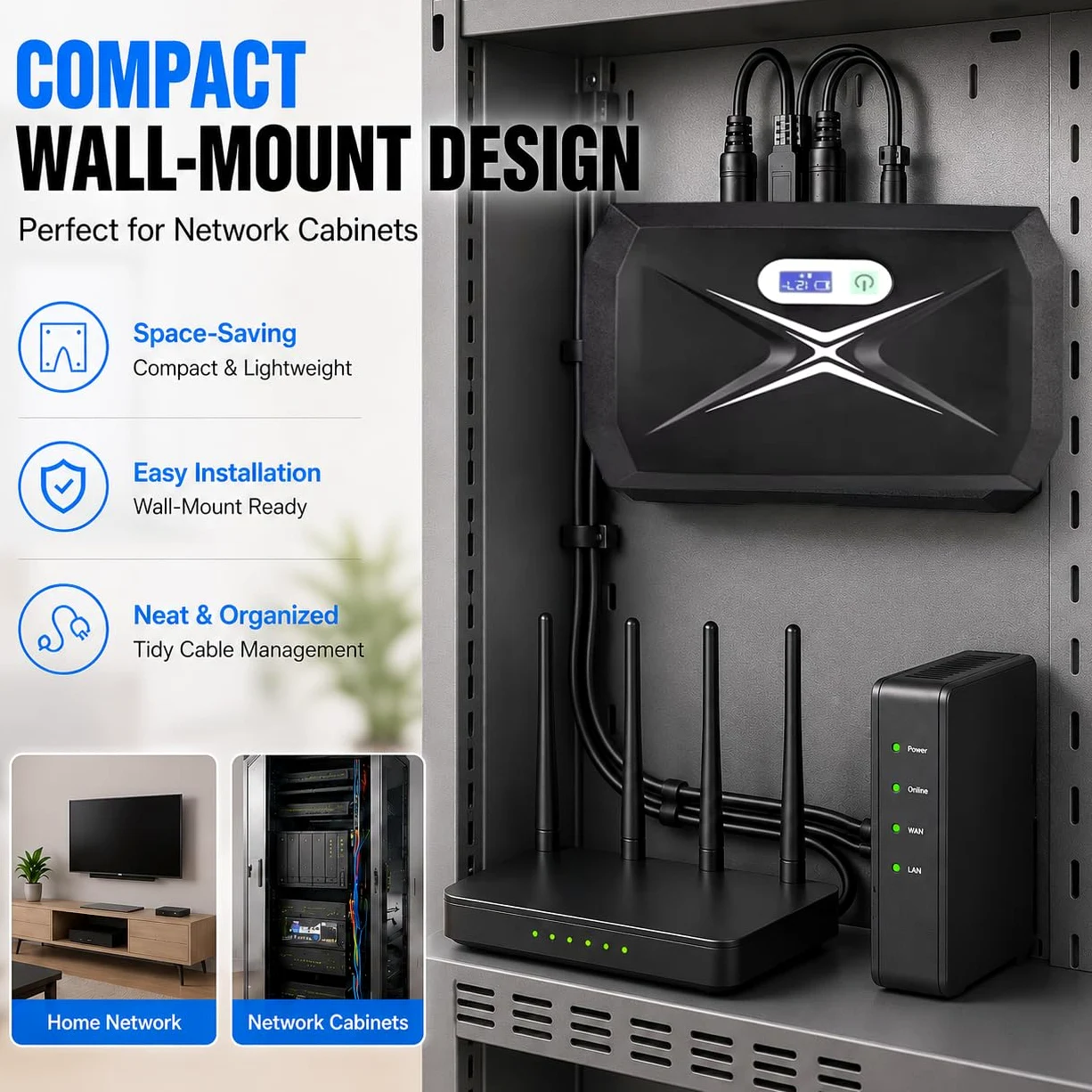 Mini UPS per Router Wifi,20800mAh Mini UPS Batteria di Backup con POE 1Gbps,4Porti DC 12V/3A, 1Port 5V/9V/12V-2A, 1Port USB 5V/2A Protezione Antisurge Ricaricabile Integrata