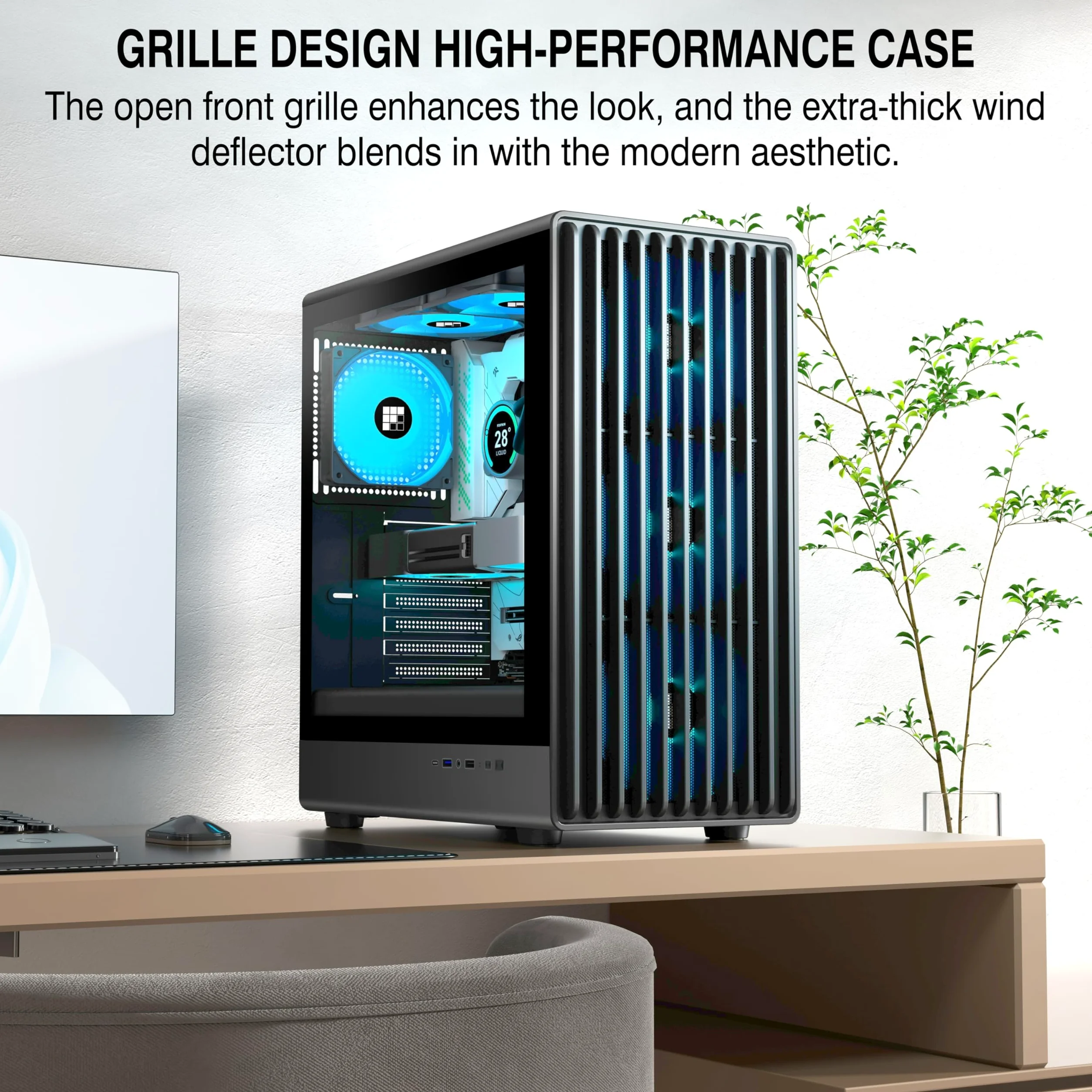 FOIFKIN K6 Case PC ATX con 6 Ventole PWM ARGB-(3 x 140 mm e 3 x 120 mm), Case PC Mid-Tower in Mesh, Alto flusso d'aria, Supporto RAD 240 mm, Case ATX Nero, Case PC Gaming, Type-C (Nero, K6)