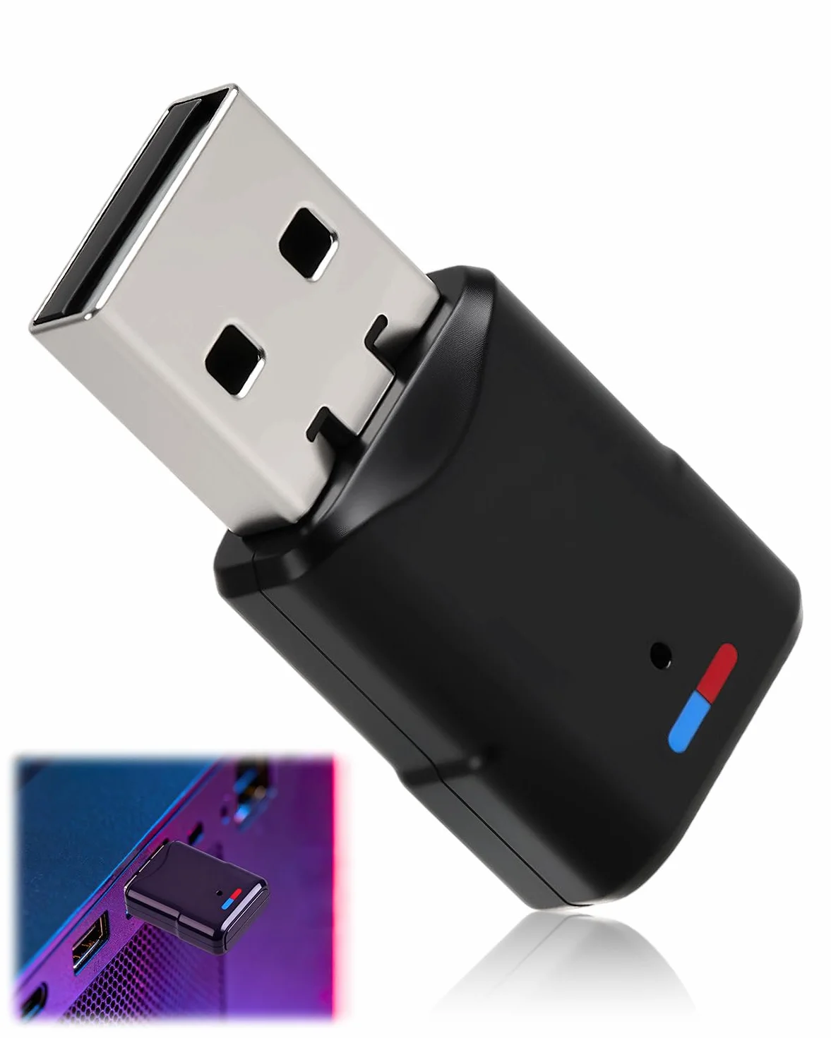 Adattatore USB Bluetooth 5.3 per PS4/PS5/PC/Switch Console, Audio Dongle Bluetooth 5.3 Chiavetta Adattatore USB 3 Mbit/s Trasmettitore Ricevitore Bluetooth Bassa Latenza per Windows/Cuffie