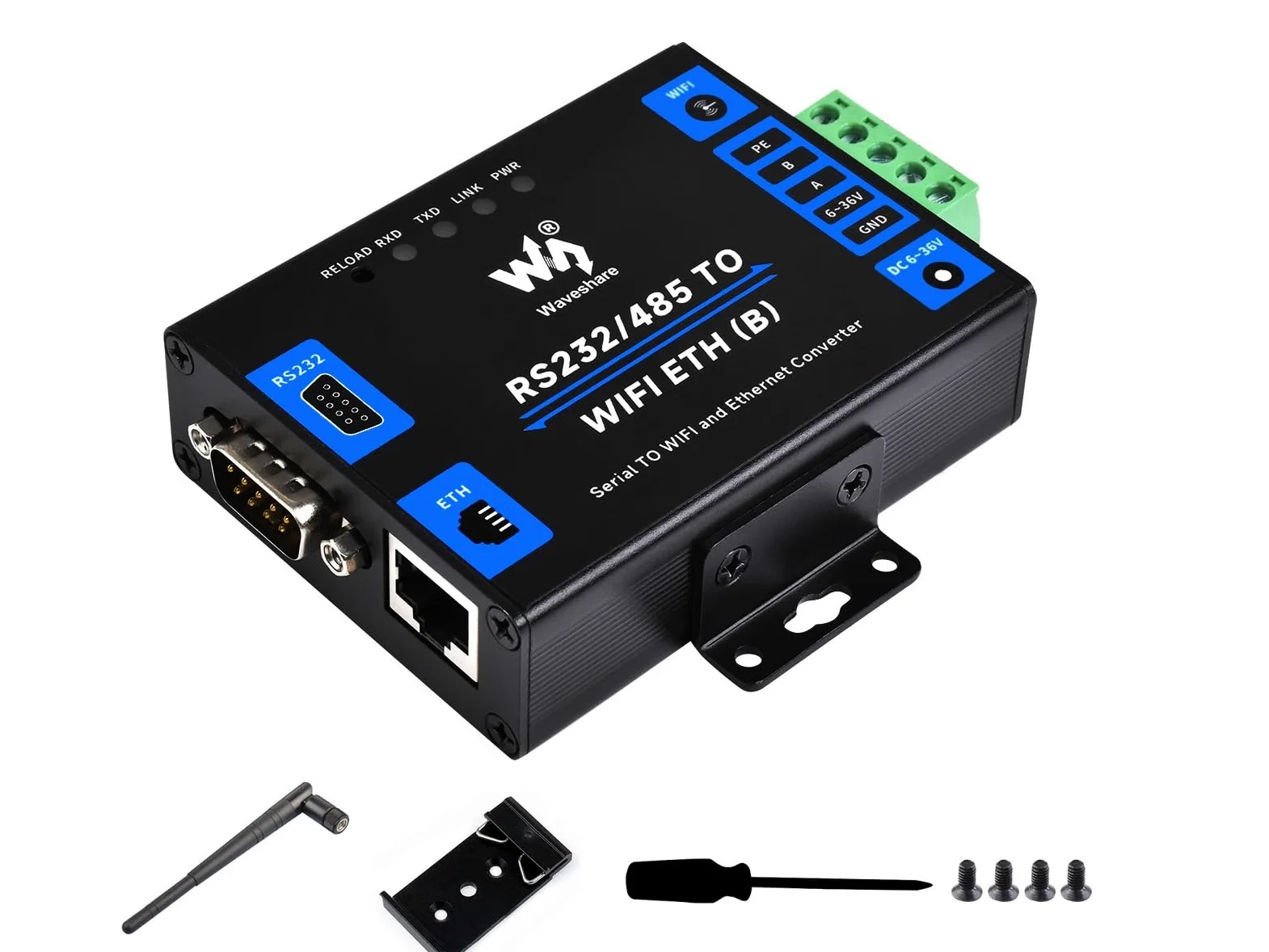 Waveshare RS232/485 to WiFi and RJ45 Ethernet Converter Module Industrial Grade Serial Server,Support Ethernet to WiFi,Serial Port to Ethernet, Modbus Gateway, MQTT Gateway