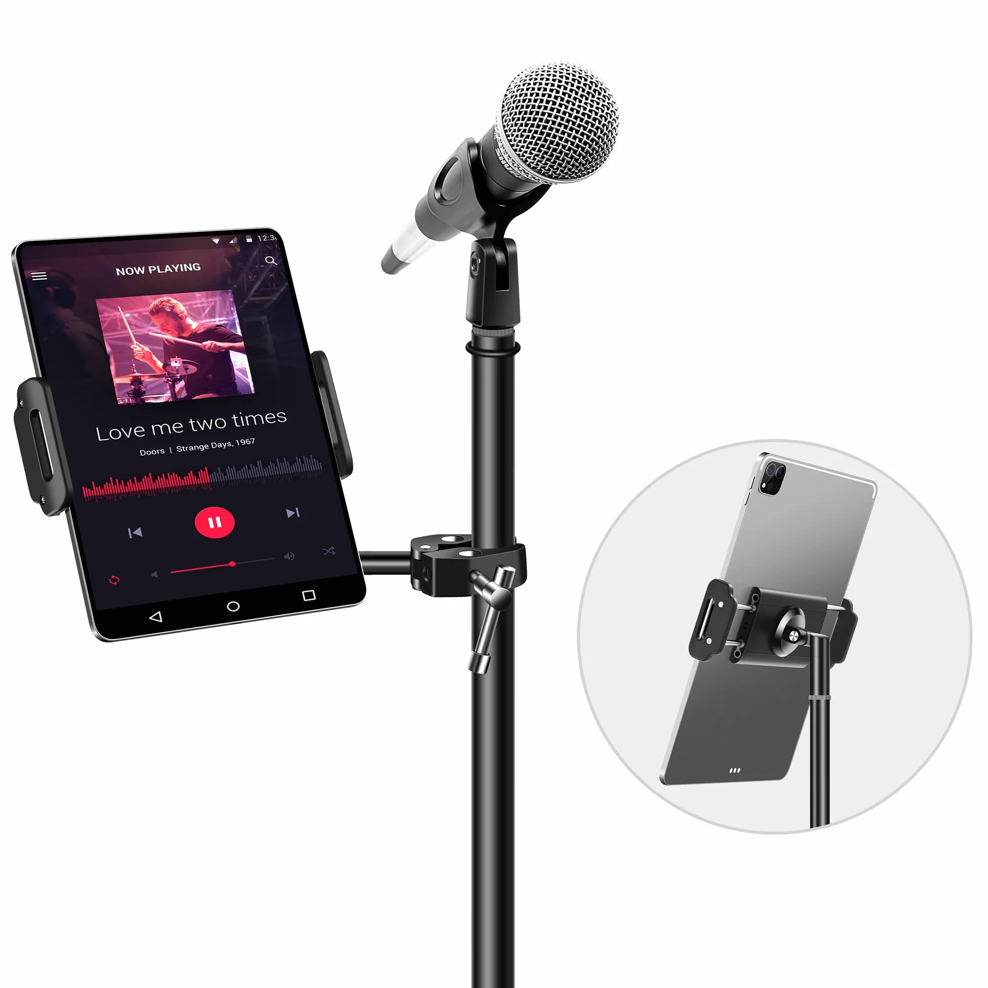 Elitehood Aluminium Tablet Mic Stand, Side Mount iPad Microphone Holder, Sheet Music Stand for iPad Mini Air Pro iPhone 4.7-12.9"