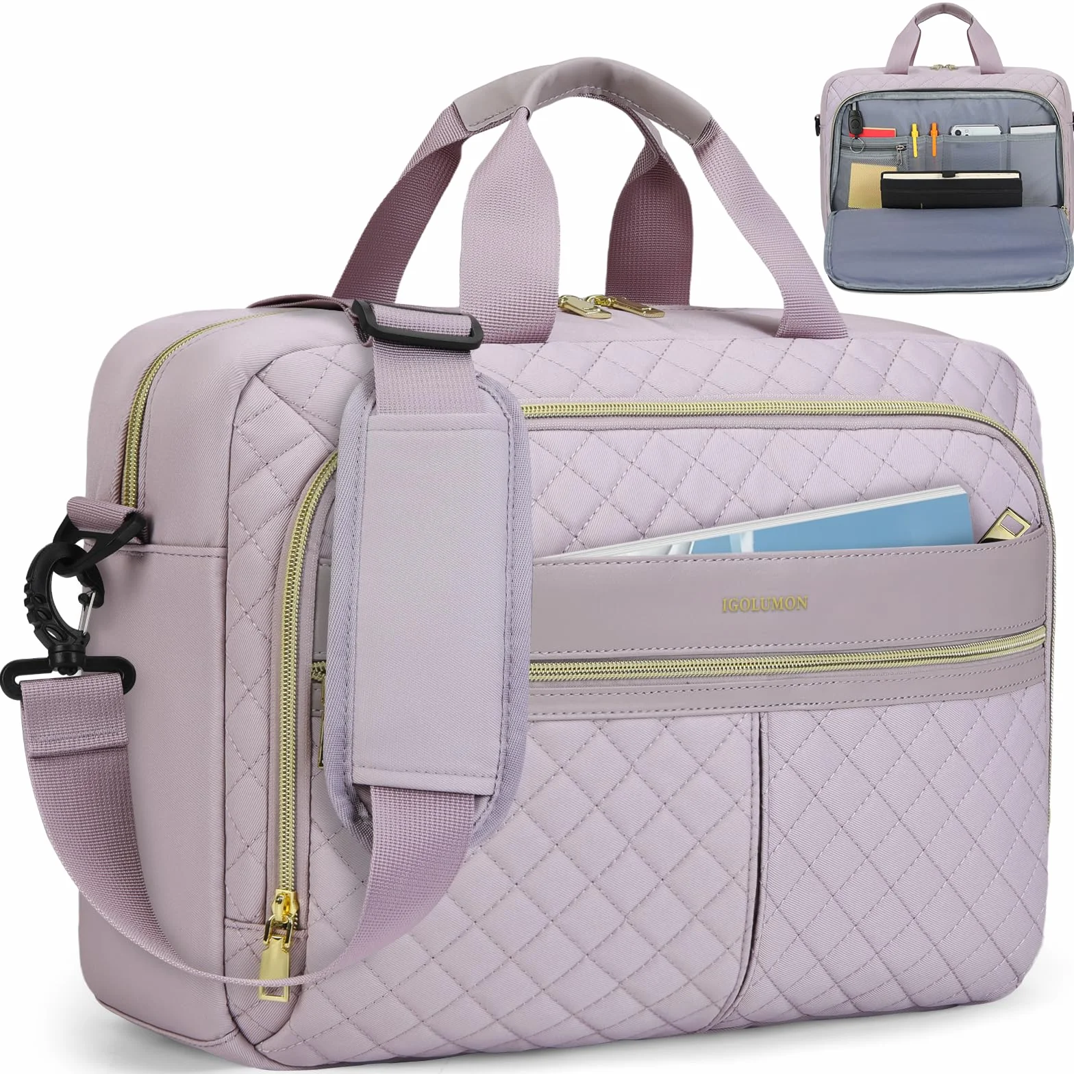 IGOLUMON Borsa per computer portatile da donna 17,3 pollici, impermeabile, per computer portatile, borsa da lavoro, borsa a tracolla