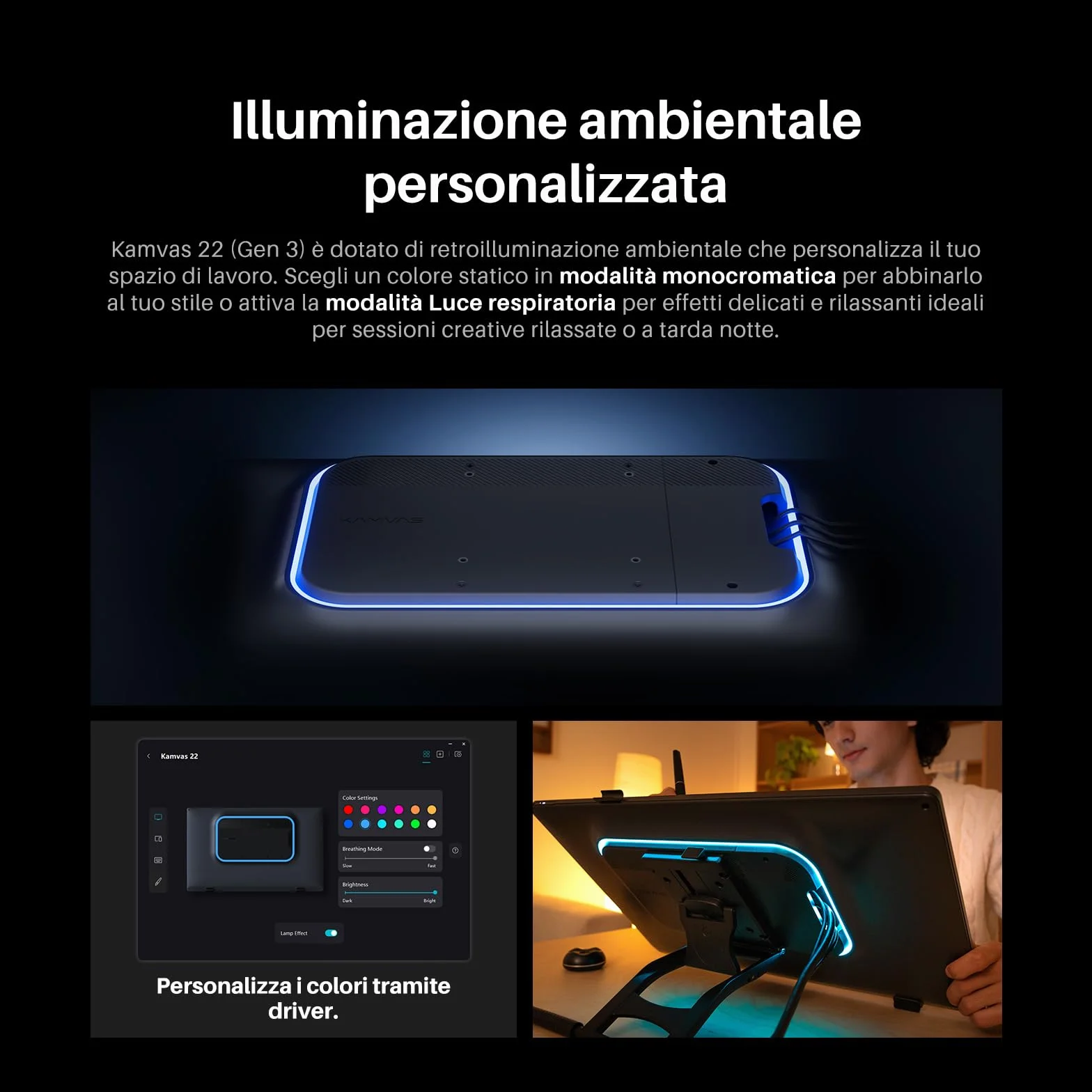 Huion Kamvas 22 (Gen 3 Tavoletta Grafica Con Schermo, display QHD 2,5K 21,5" 90Hz, stilo PenTech 4.0, 16384 livelli, 99% sRGB, ΔE<1,2 per illustrazione, design e animazione