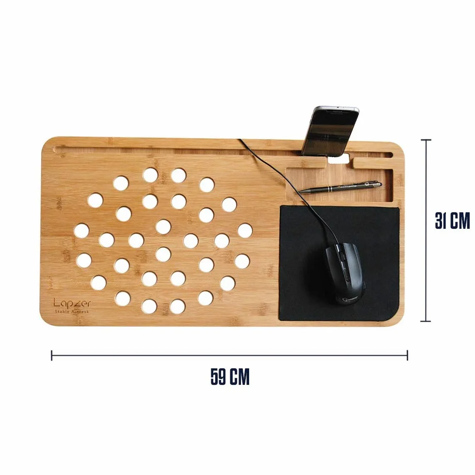 MikaMax - Lapzer Laptop Desk - Supporto da Tavolo per Laptop - Bambú - 59 x 31 x 2 cm - Con Fori di Ventilazione