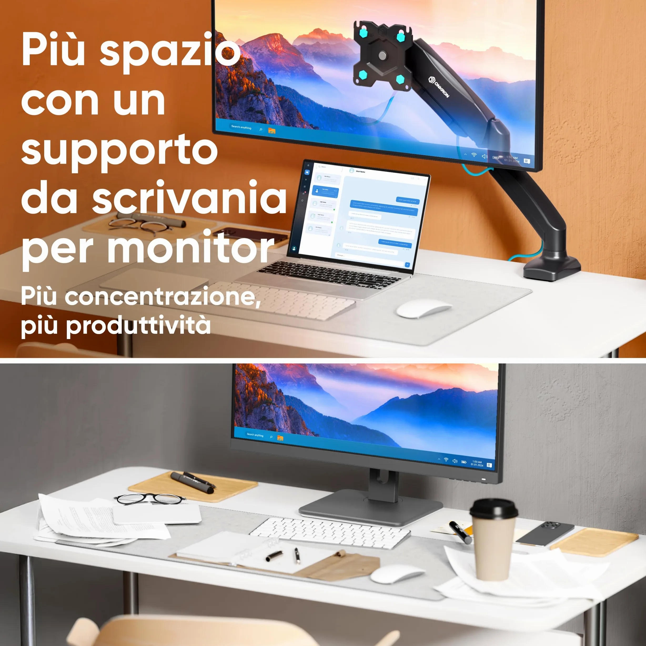 ONKRON Supporto Monitor da 13 a 32 pollici - Braccio Monitor Scrivania con Peso fino a 8 kg - Staffa Monitor Scrivania Universale con max VESA 100x100 mm/Supporto TV Girevole e Inclinabile G80-B Nero
