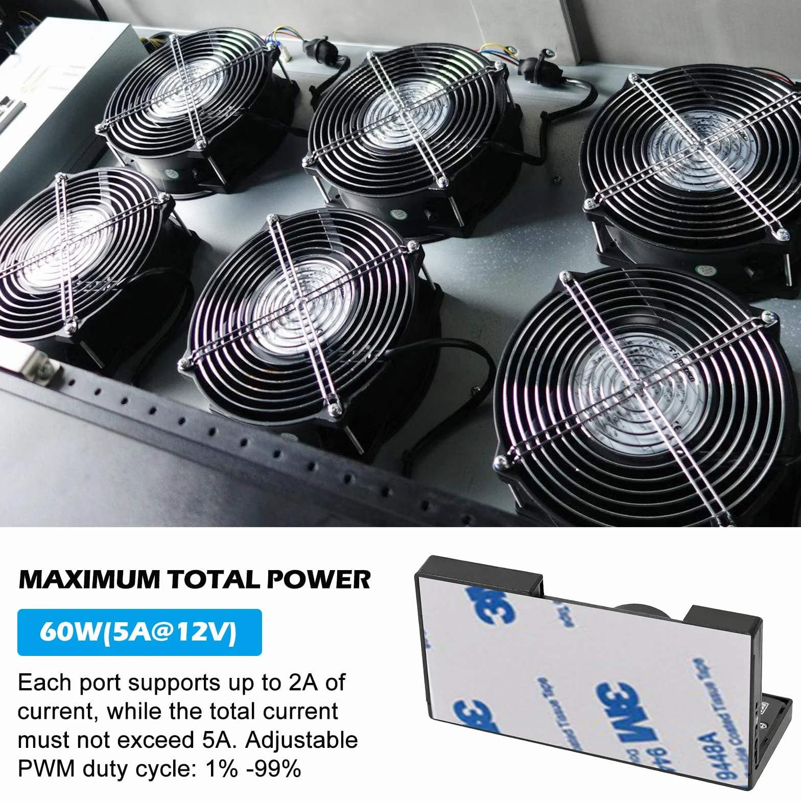 2 controller di velocità della ventola PWM 12 V: 4 poli, hub adattatore ventola per PC con alimentazione tramite SATA e DC 5525, Cooling Fan Speed Knob con uscita massima totale 60 W 5 A