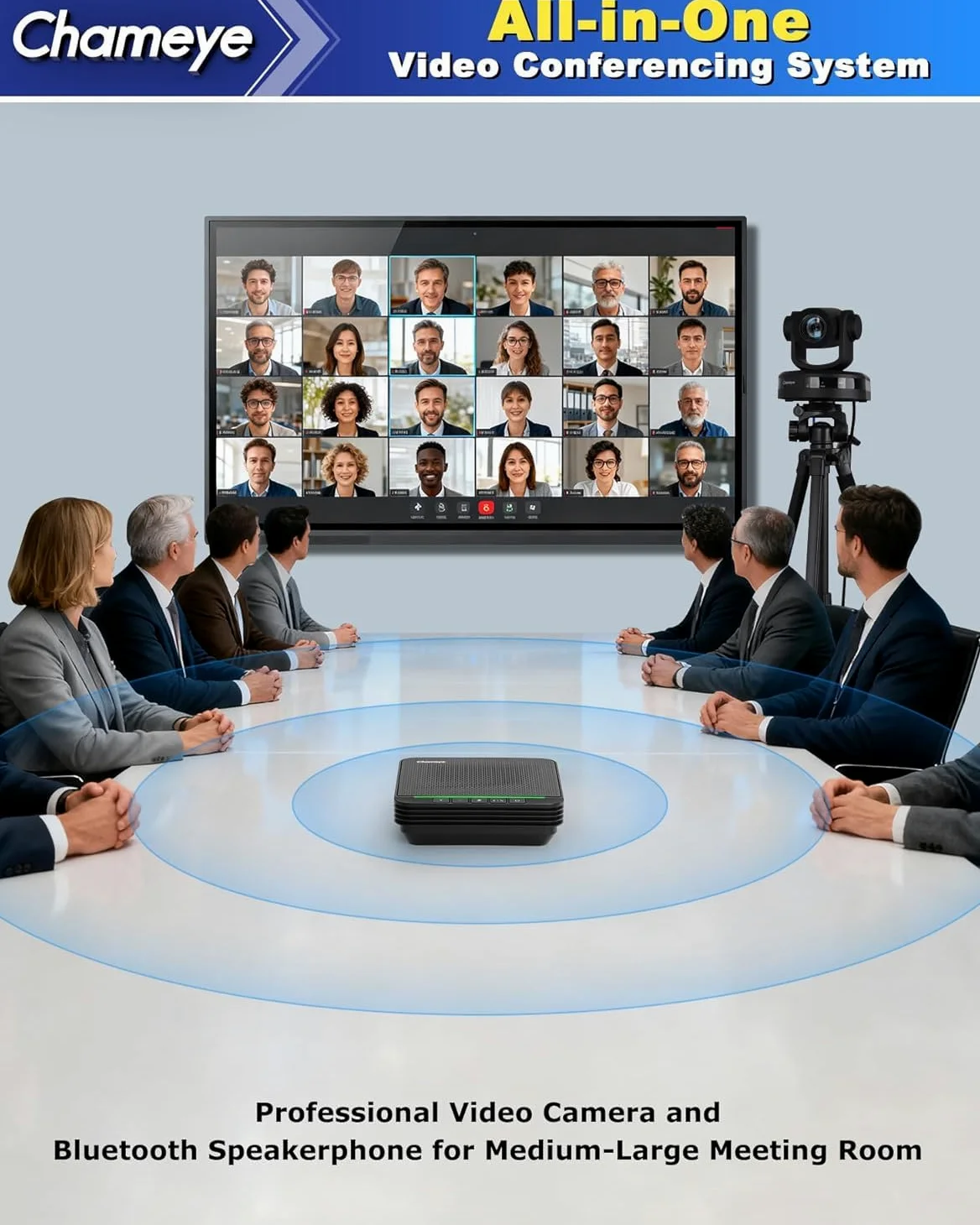 Chameye Set di 4K PTZ telecamera per conferenze con Microfono per conferenza Bluetooth, Zoom 20x, tracciamento automatico AI, USB 3.0, HDMI, telecamera per videoconferenze PTZ per Teams, Zoom (CB201)