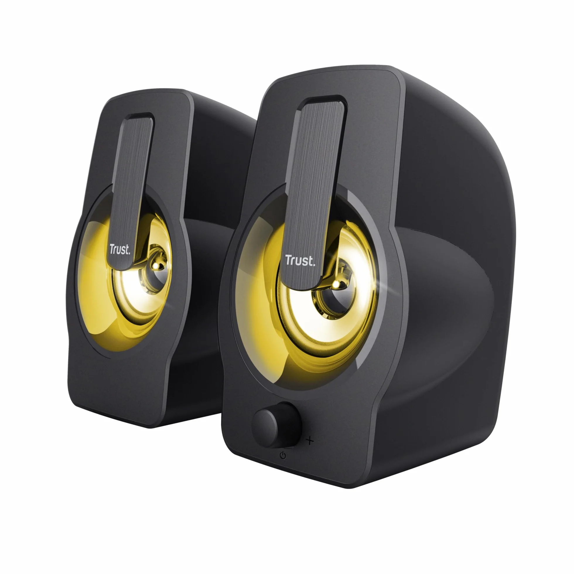 Trust Gemi Casse PC Mini LED RGB 12W (6W RMS), Altoparlanti PC Piccoli con Illuminazione LED, Alimentazione USB, Casse Audio Jack Aux 3.5mm, Compatto Set Altoparlante per Computer Laptop - Nero