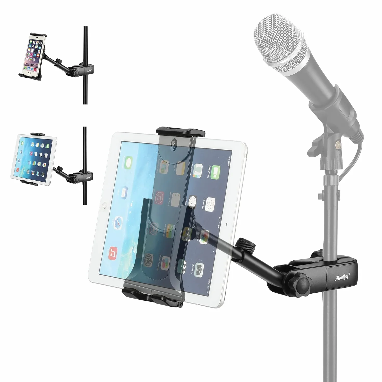 Moukey Supporto Tablet per Microfono Regolabile 360° per iPad, Samsung Galaxy, Surface Pro
