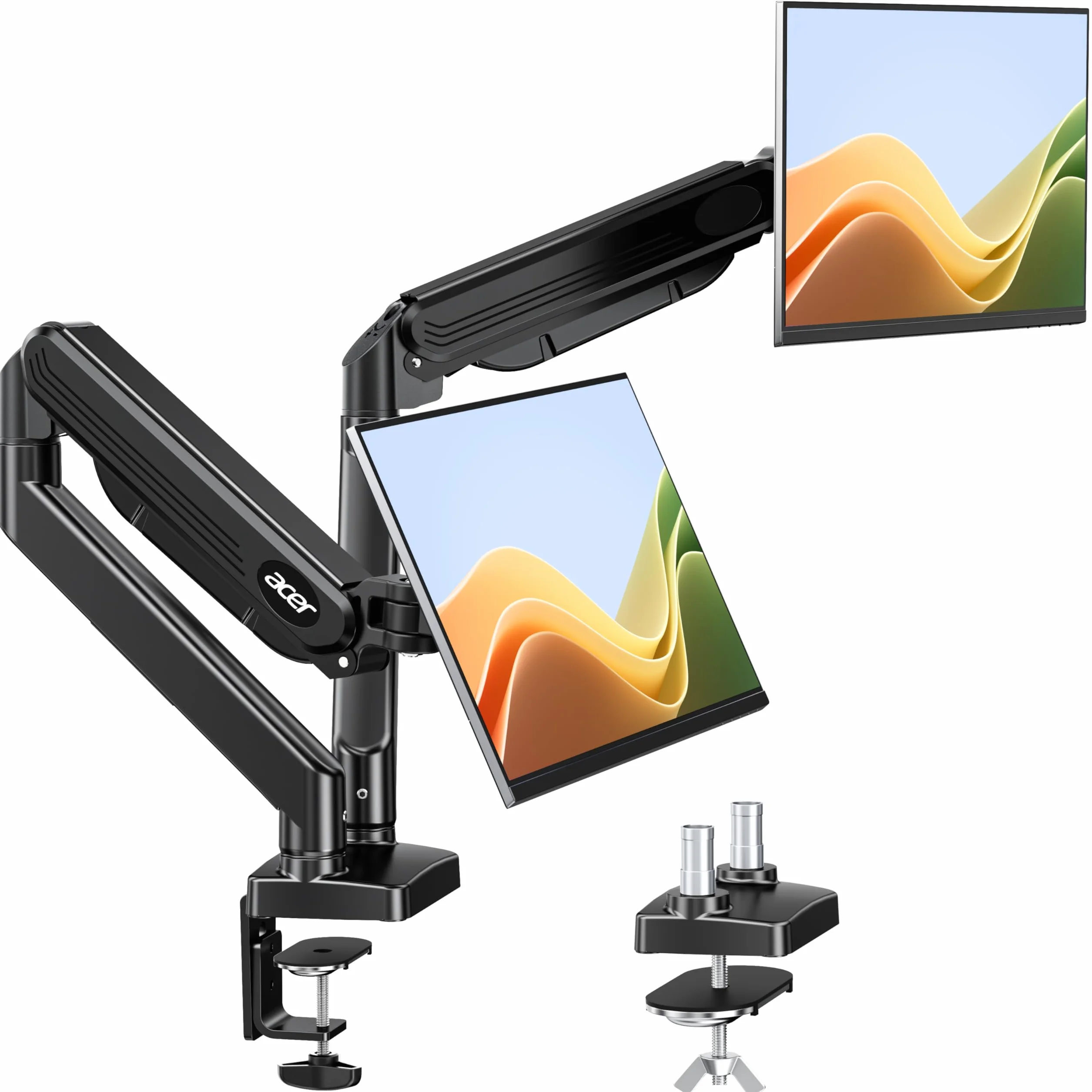 acer Braccio Monitor Doppio Supporto Schermi 17-32 Pollici, Supporto Monitor Scrivania con Molla a Gas, Regolabile in Altezza, Capacità di Carico 2-9 kg, VESA 75x75/100x100