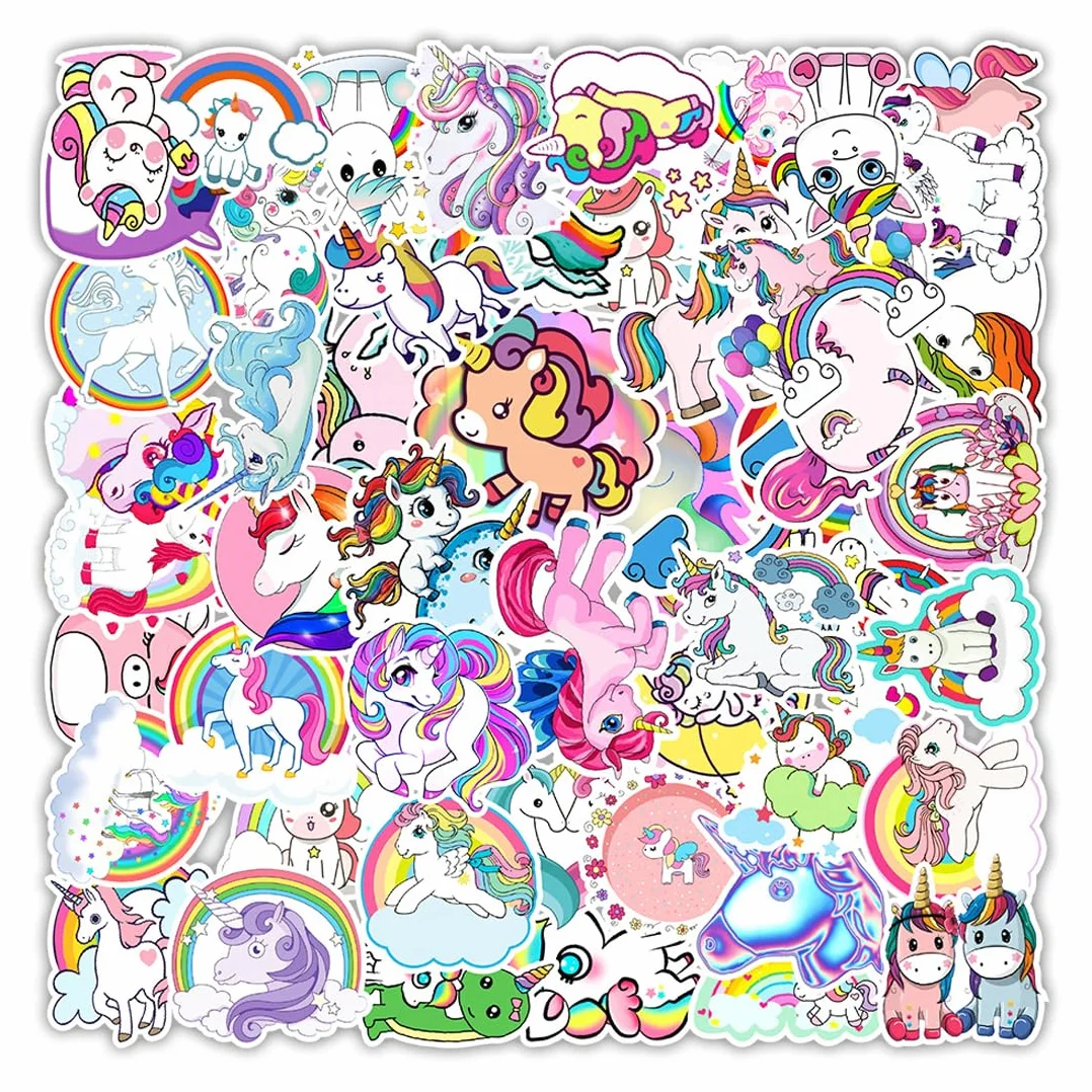 50 pcs Fogli di Adesivi per Bicicletta Adesivi con Unicorno Riflettenti per Bambini Sticker Impermeabili Estetici per Moto Bici Computer Valigia Laptop Auto Telefono Casco Skateboard