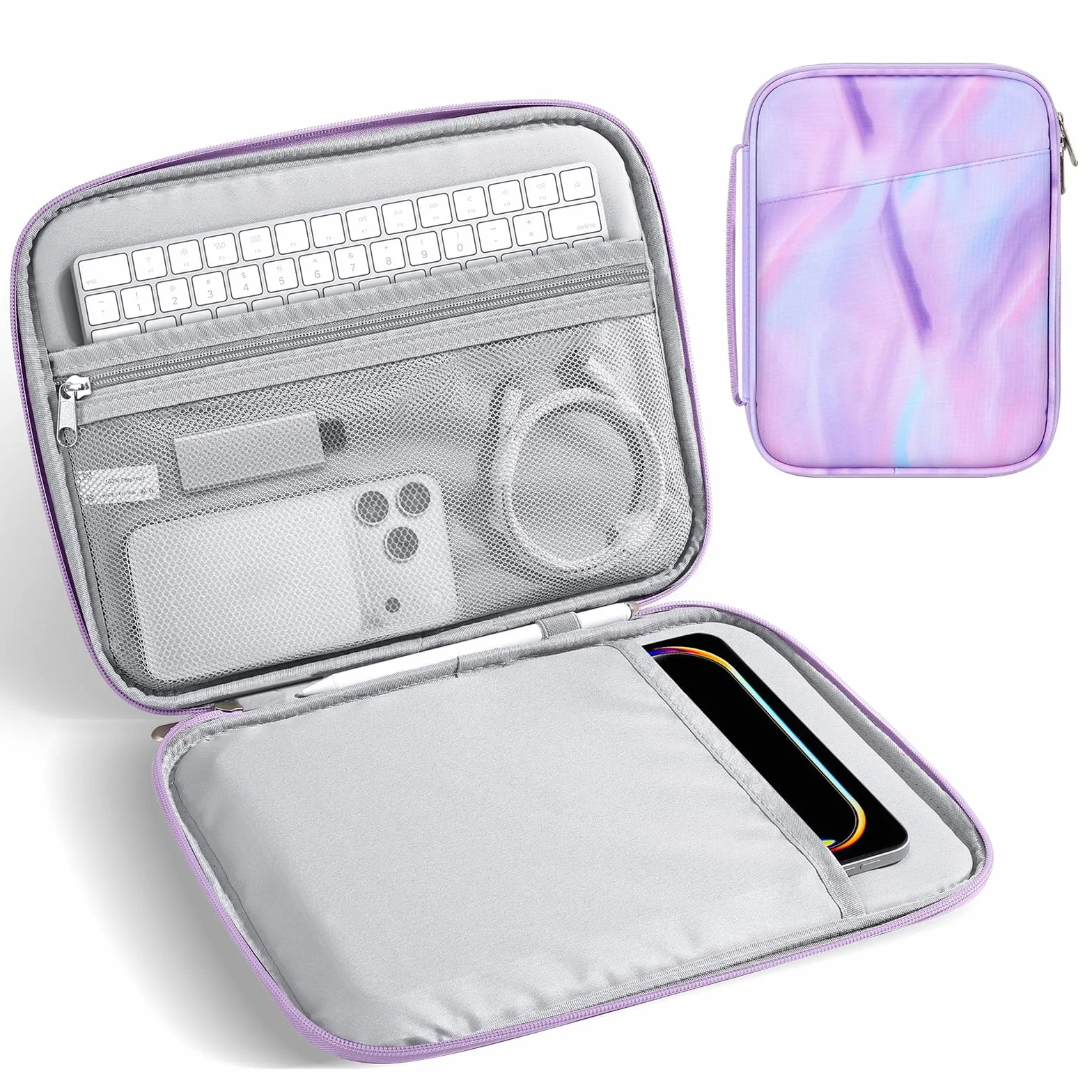 MoKo Custodia Tablet Imbottita 9-11 Pollici per 11" iPad Air M4 2026, iPad A16/Pro 11 M5, i-Pad 10th/Air 5/4th 10.9, iPad9/8 10.2, Tab S8/S9 11, con Maniglia, Fantasia Viola