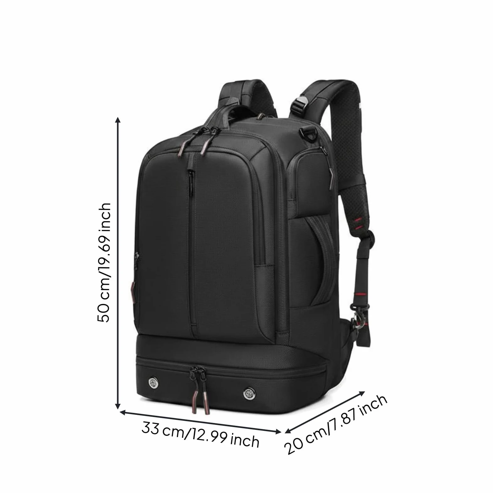 Zaino da Viaggio Uomo Convertibile con Tracolla Zaino Borsa a Spalla Borsa per Ufficio con Tasche Multiple E Protezione Laptop Spallacci Larghi E, Nero, Nero, 19