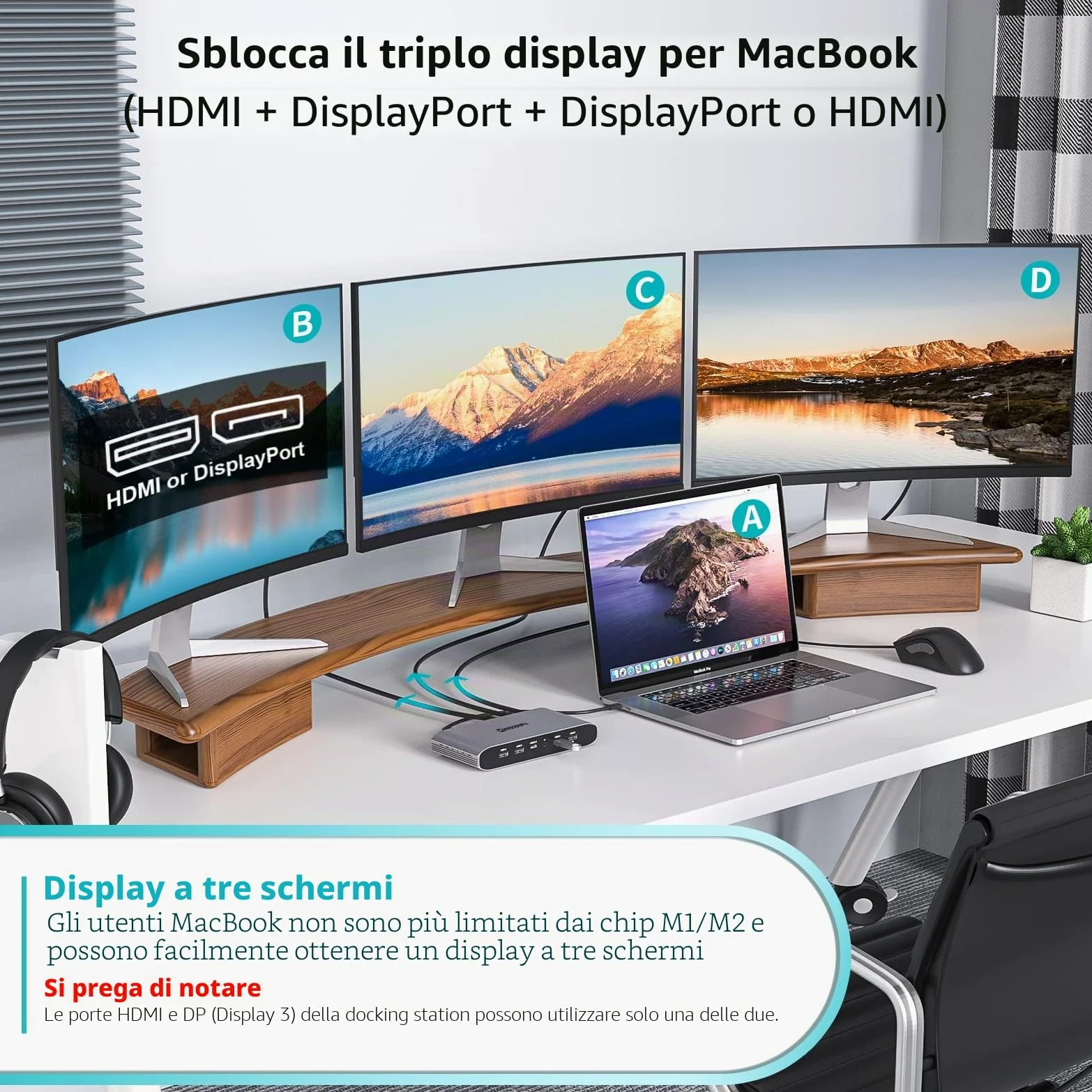 Minisopuru USB C Docking Station (13 IN 1), Displaylink Triple Display Docking Station per MacBook M1/M2/M3/M4/Windows, con 2 HDMI e 2 DisplayPort, 100W PD, dati USB-C, Ethernet, audio, 4 porte USBA