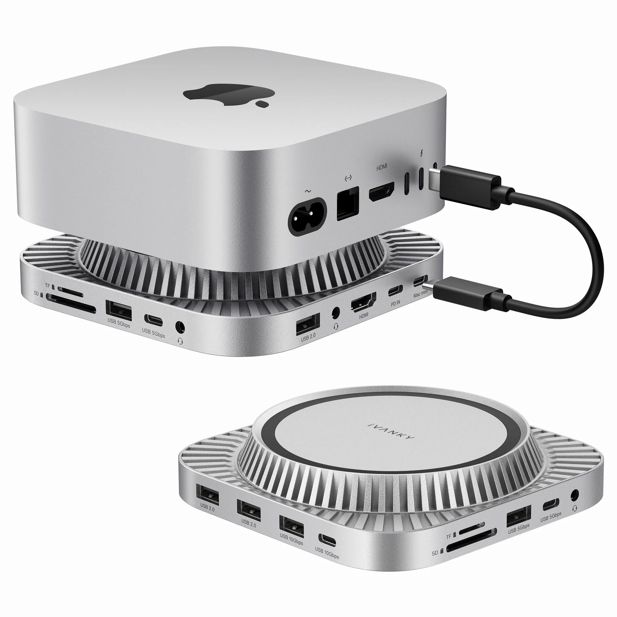 iVANKY Mac mini M4 Dock 13 in 1, supporto con alloggiamento SSD M.2 NVMe da 8 TB, hub HDMI 4K a 144 Hz per Mac mini M4 e M4 Pro (2024), docking station USB-A e USB-C da 10 Gbps, SD/TF | supporto con alloggiamento SSD M.2 NVMe da 8 TB, , docking station US