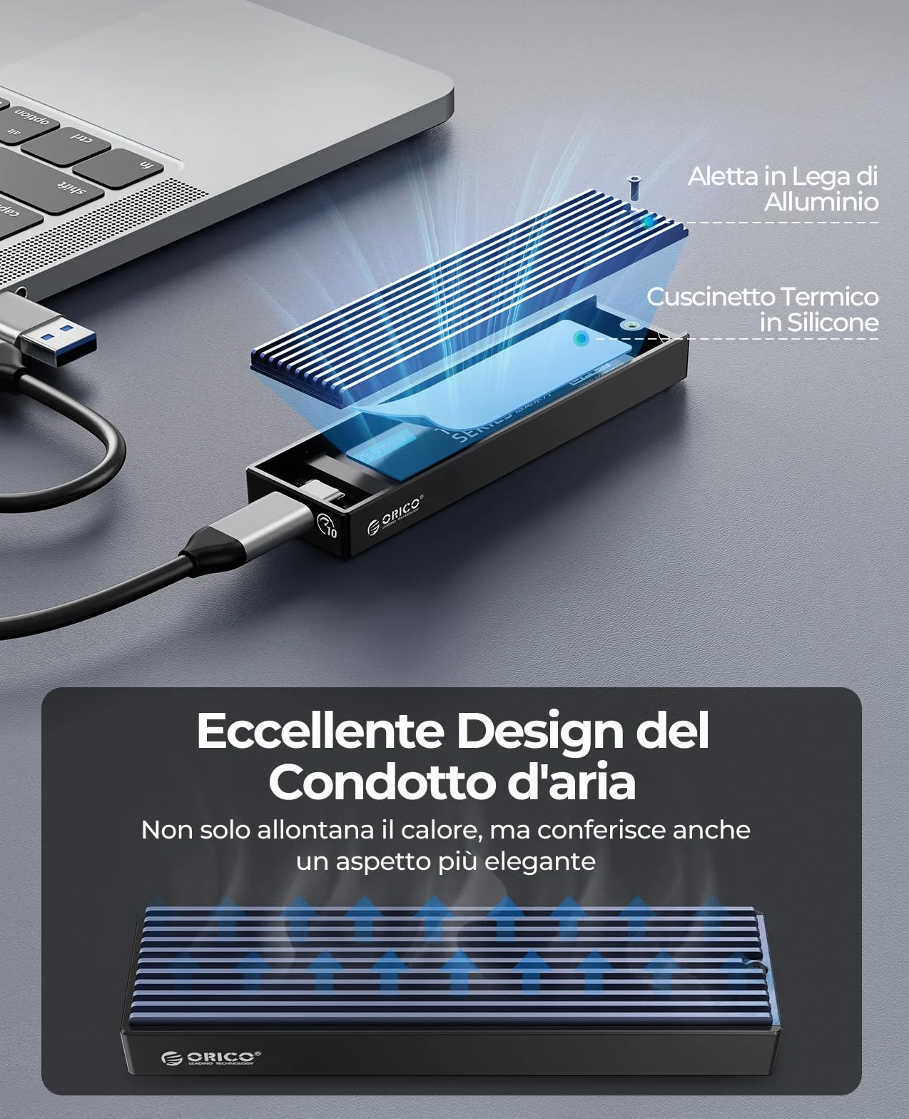 ORICO Case SSD M.2 NVMe Adattatore USB C USB 3.1 Gen2 10Gbps SSD Esterno per Custodia Disco Rigido a PCIe M-Key M2 per 2230/2242/2260/2280 NVMe SSD con UASP, SMART- M2PV2