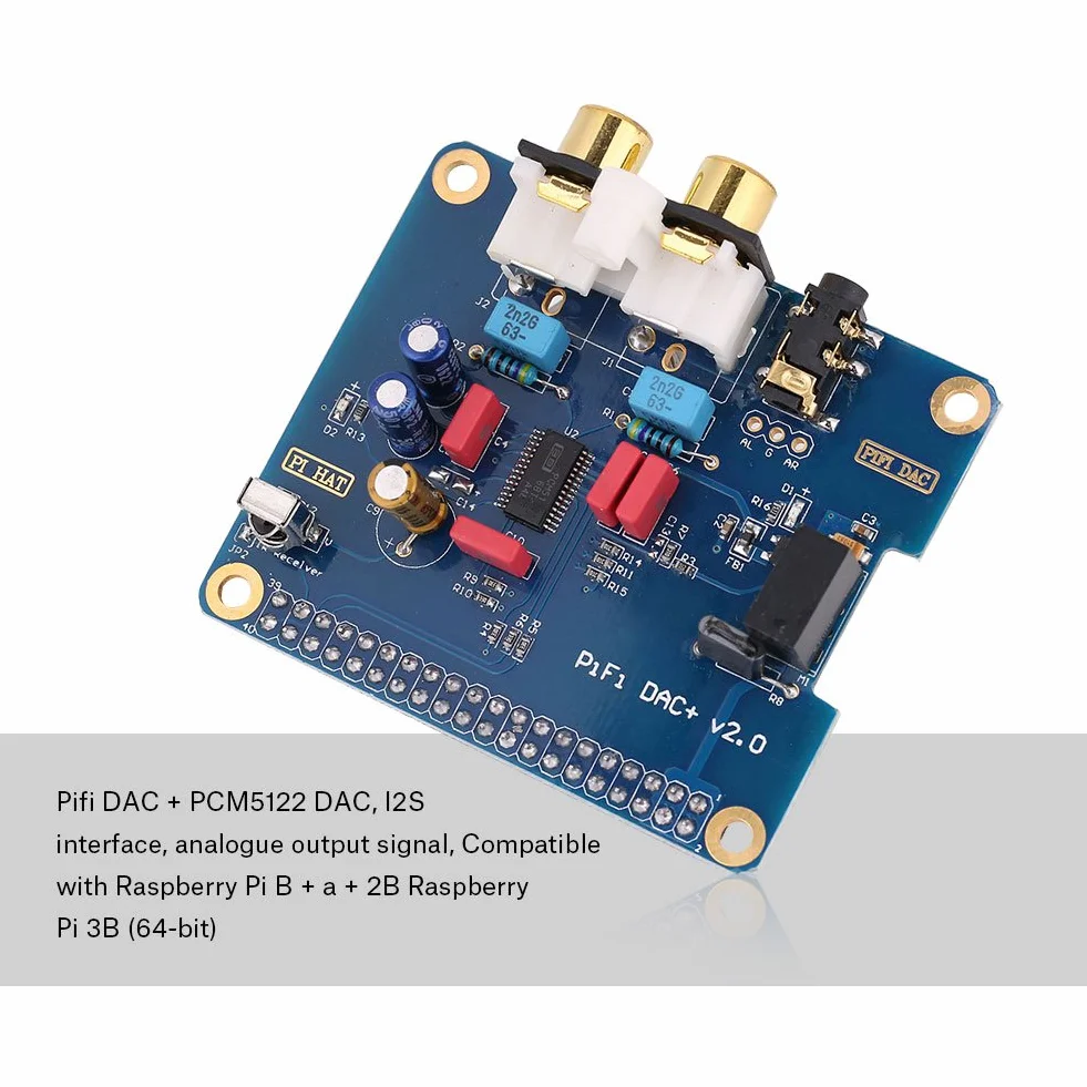 Bewinner I2S Interfaccia Hifi Digi Dac + Hifi Digi Scheda Audio Digitale per B + Modello B/2B/3B/PCM5122 Uscita Dac con Presa Jack da 3,5 Mm Placcata Oro Rcv Doppio Morsetto