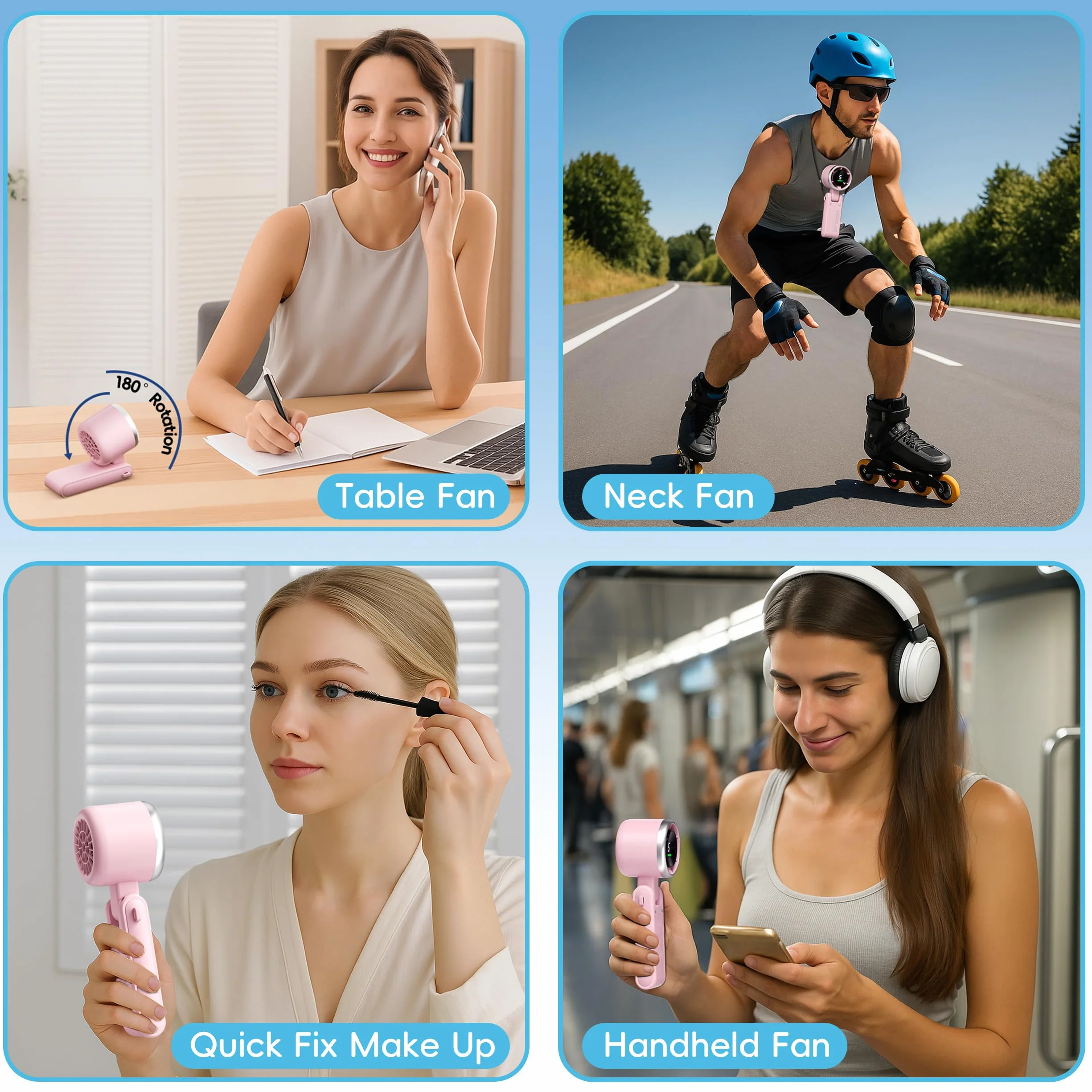 Morelax Ventilatore Portatile a Mano, Raffreddamento Turbo 10m/s, 5 Velocità con Display a LED, 4000 mAh, Ventilatore Pieghevoleda Scrivania/Collo/Tasca per Viaggi, Trucco, All'aperto, Rosa