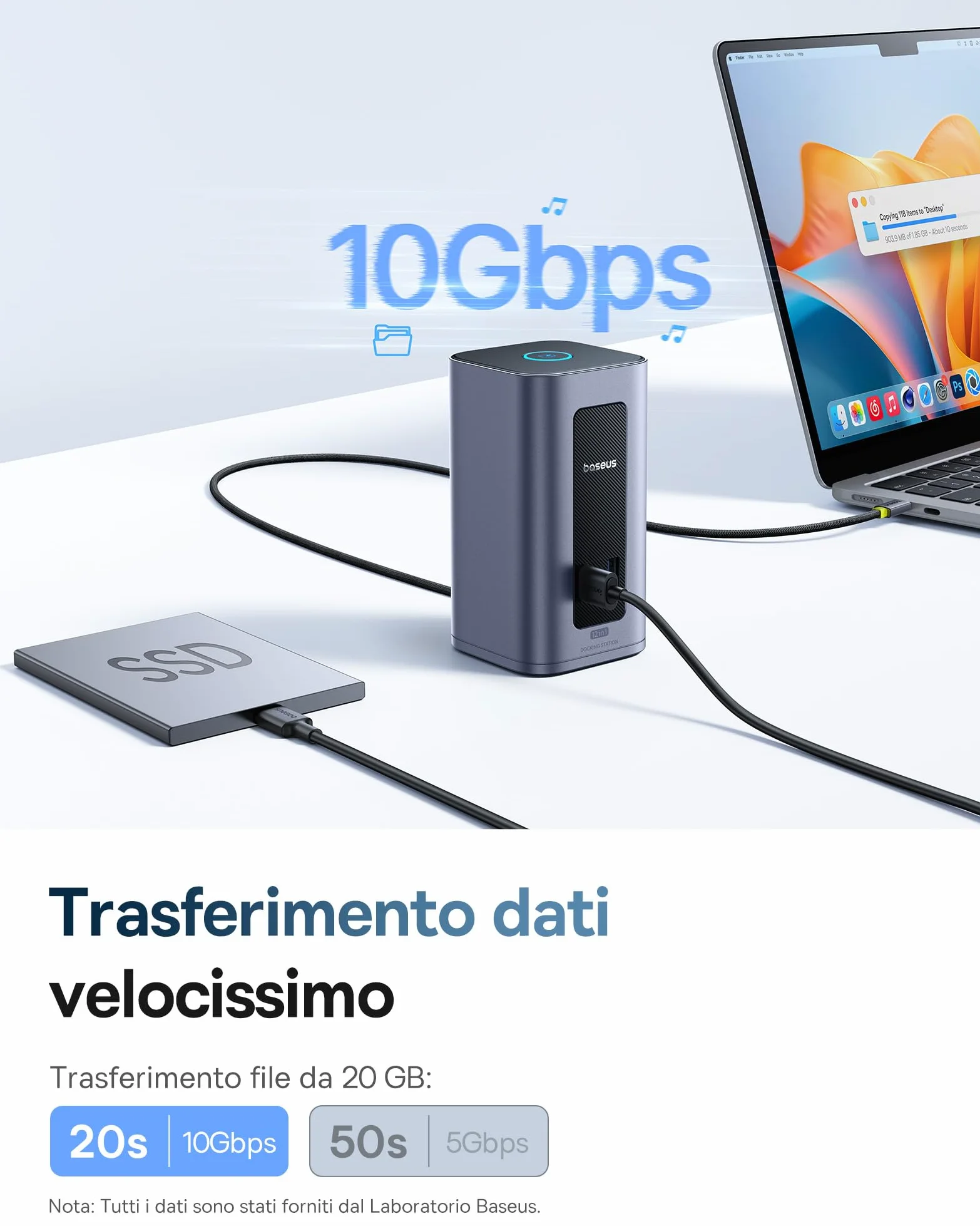 Baseus Nomos Air 12 in 1 Displaylink Docking Station 2 Monitor per macOS | con 2K HDMI/DP, 10Gbps USB-C/A, 100W PD, Gigabit Ethernet, È Richiesta l'Installazione del Driver DisplayLink