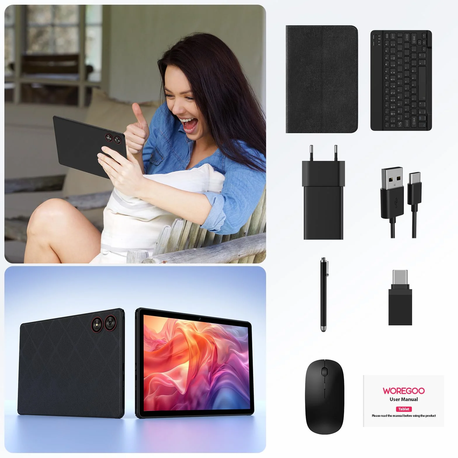 11 Pollici Android 15 Tablet, 5G WiFi, Tablet in Offerta Octa-Core, 36GB RAM+256GB ROM (1TB TF), Widevine L1/8+13MP/8000mAh/GMS/GPS, con Tastiera+Mouse (Nero)