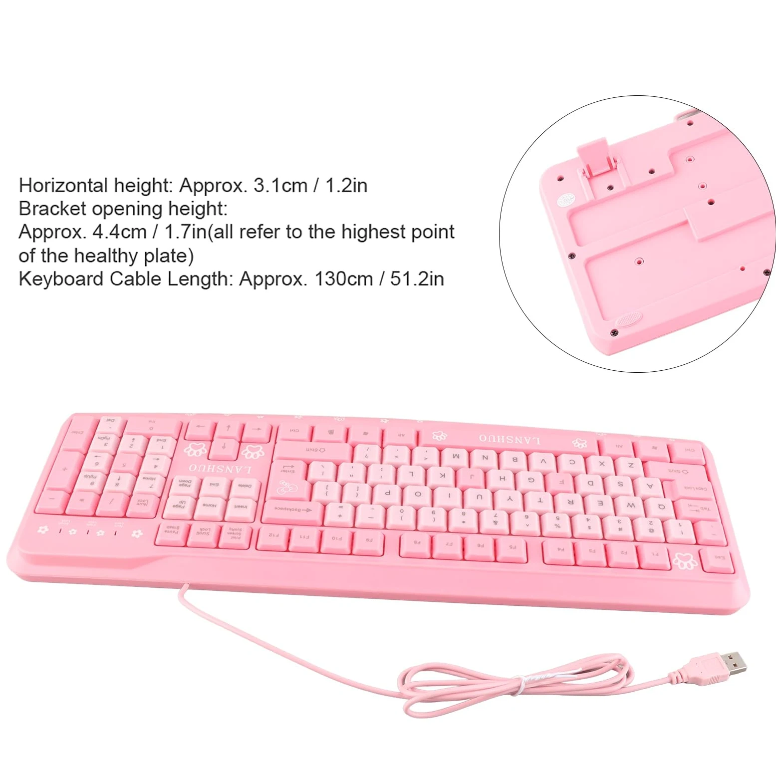 Dioche Sanrio Tastiera Rosa Tastiera Usb Wired Ultrasottile Carino Cartoon Per Casa Ufficio Laptop Computer Universale (Rosa)