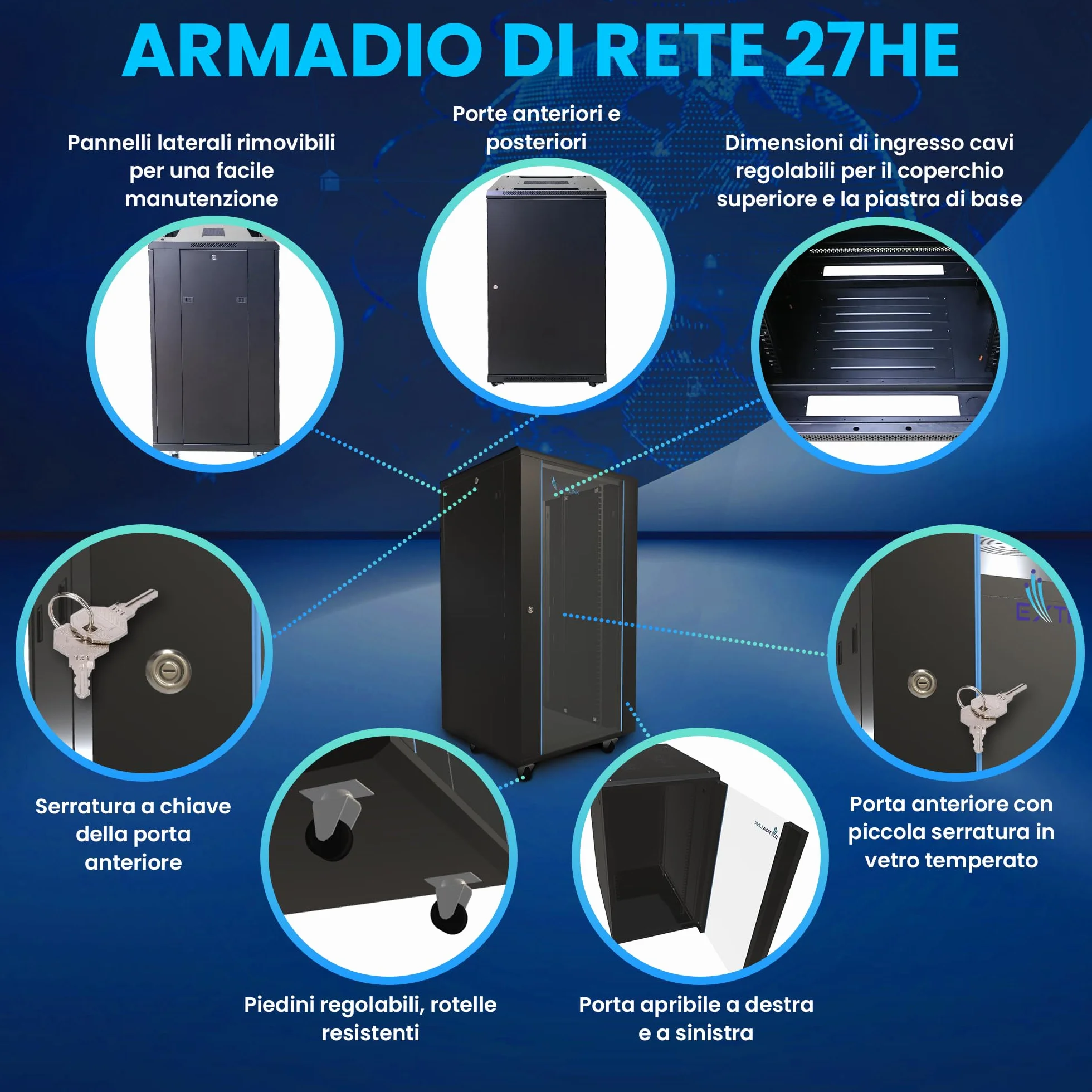Armadio di rete da 19 pullici 27 U 600x600 pannelli laterali rimovibili autoassemblati Armadio rack 19 pollici per UPS Switch vetro temperato nero Armadio rack per server