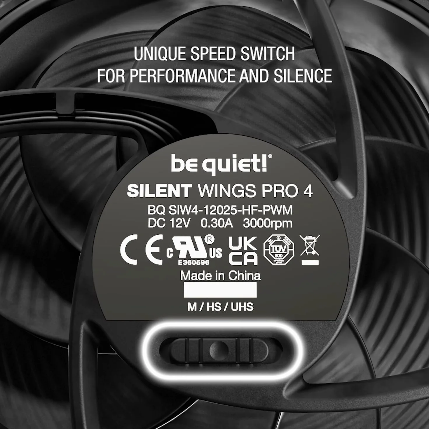 be quiet! Silent Wings Pro 4 120mm PWM ventola, pale ottimizzate, prestazioni elevate, selettore di velocità per cambiare velocità PWM massima, motore a 6 poli, cuscinetto fluido-dinamico