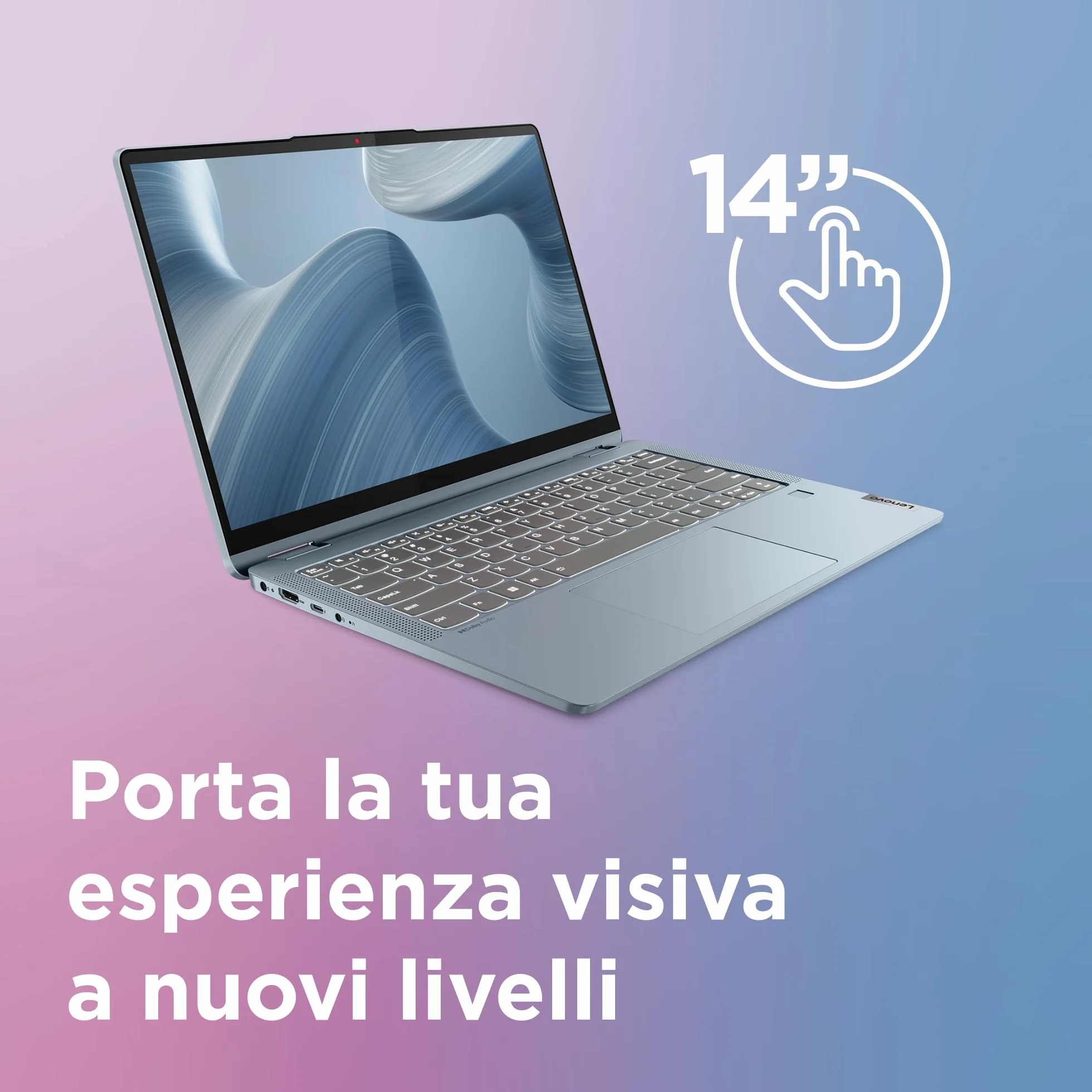 Lenovo IdeaPad Flex 5 Notebook Convertibile Touch 14" WUXGA (1920x1200), Intel Core i3-1215U, RAM 8 GB, 256 GB SSD, Grafica Integrata, WiFi 6, Windows 11 - Stone Blue Digital Pen INCLUSA