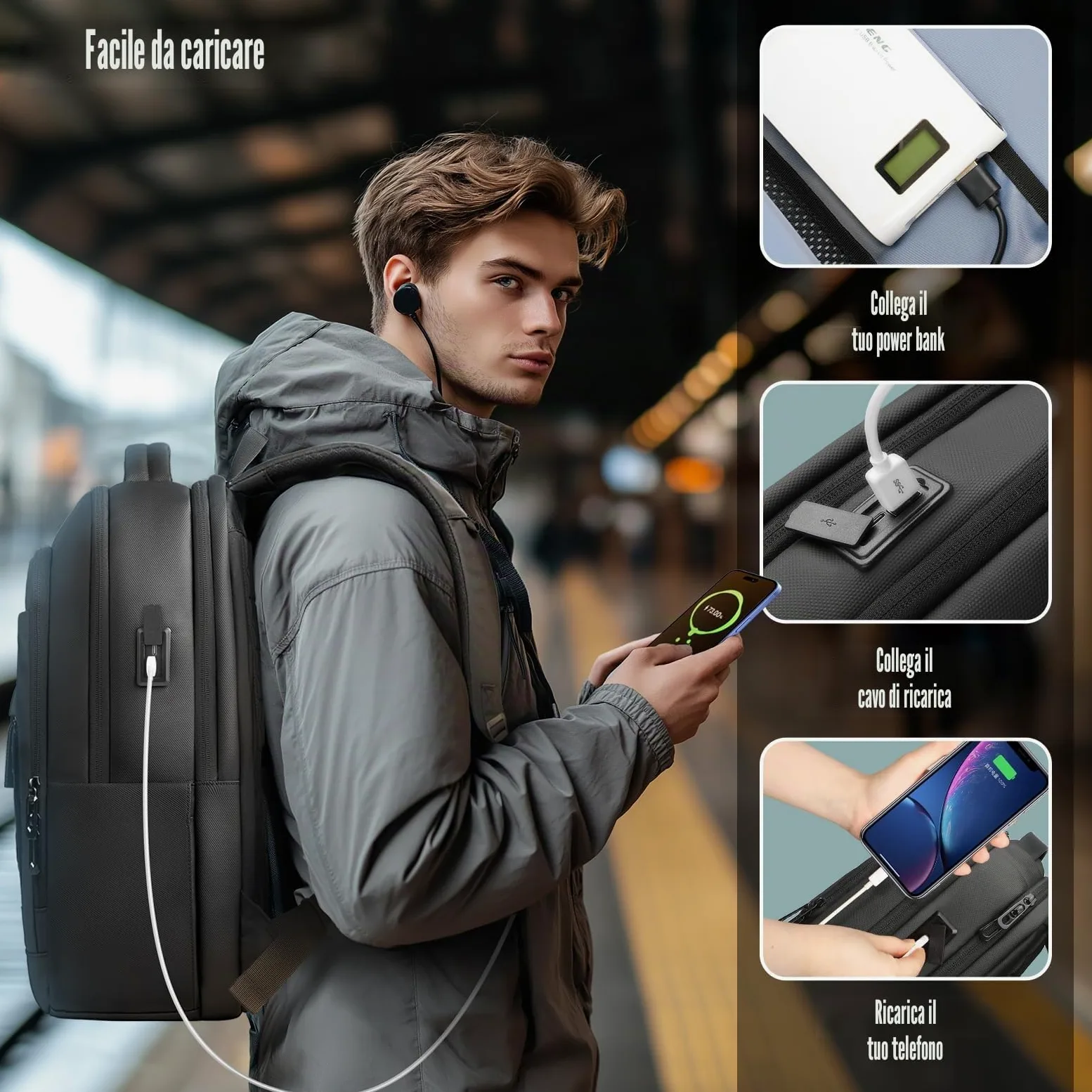 Zaino Uomo per Laptop Computer Zaino da Lavoro da 16 pollici con Porta di ricarica USB Zaino Porta PC da Viaggio Leggero Resistente all'acqua e Antifurto per Ufficio Lavoro Università Scuola-Nero
