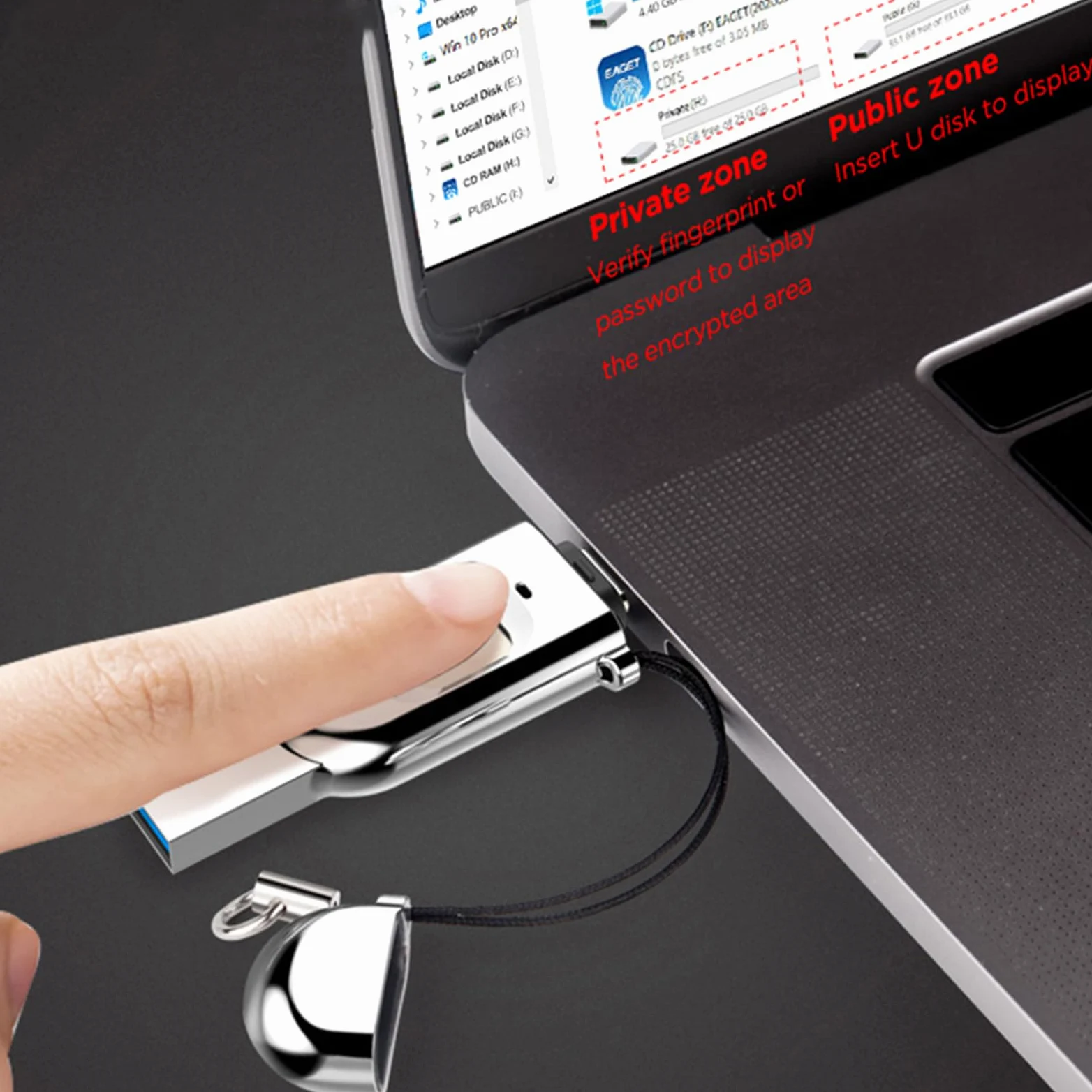 Chiavetta di crittografia dati USB 3.0 portatile di tipo C con password per impronte digitali 64 GB 128 GB 256 GB,64GB