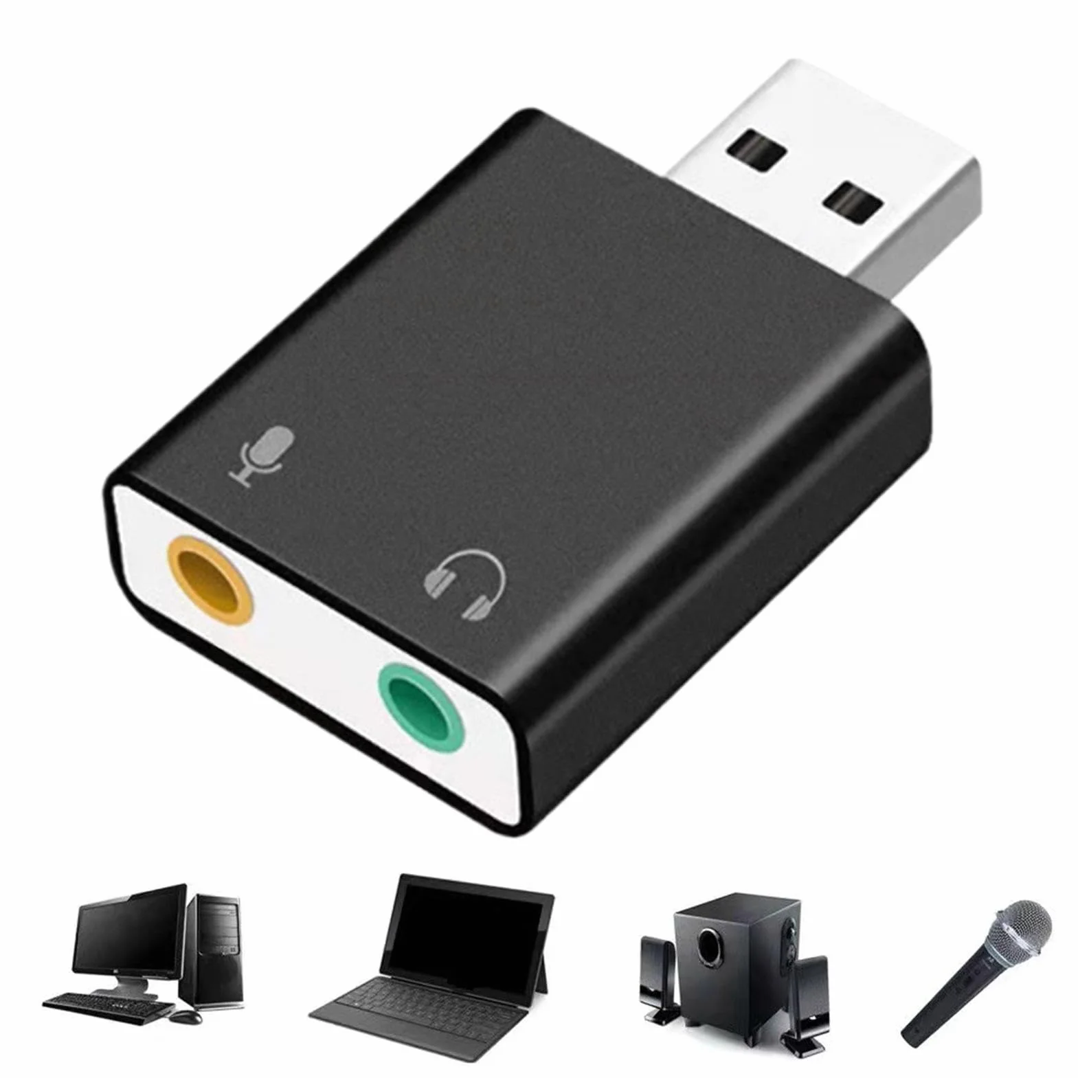 Scheda audio USB – Adattatore audio da 3,5 mm | Convertitore stereo esterno Plug Play, interfaccia in lega di alluminio, jack per microfono per cuffie, compatibile con computer portatile desktop