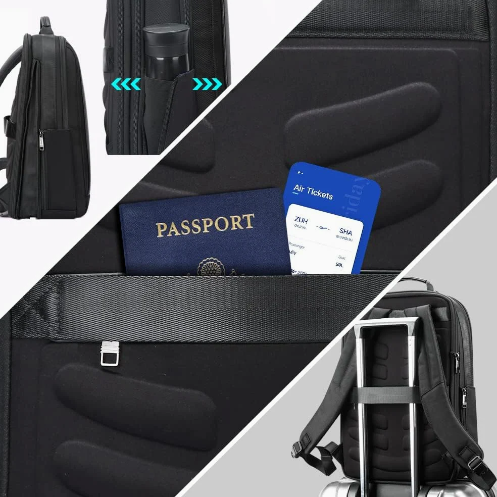 BOPAI 3 in 1 Zaino da Uomo Espandibile 20L-24L, Intelligente, Antifurto,ufficio business Zaino da Lavoro Uomo, Borsa per Laptop con Porta Di Ricarica USB, Impermeabile,15.6 pollici -Nero