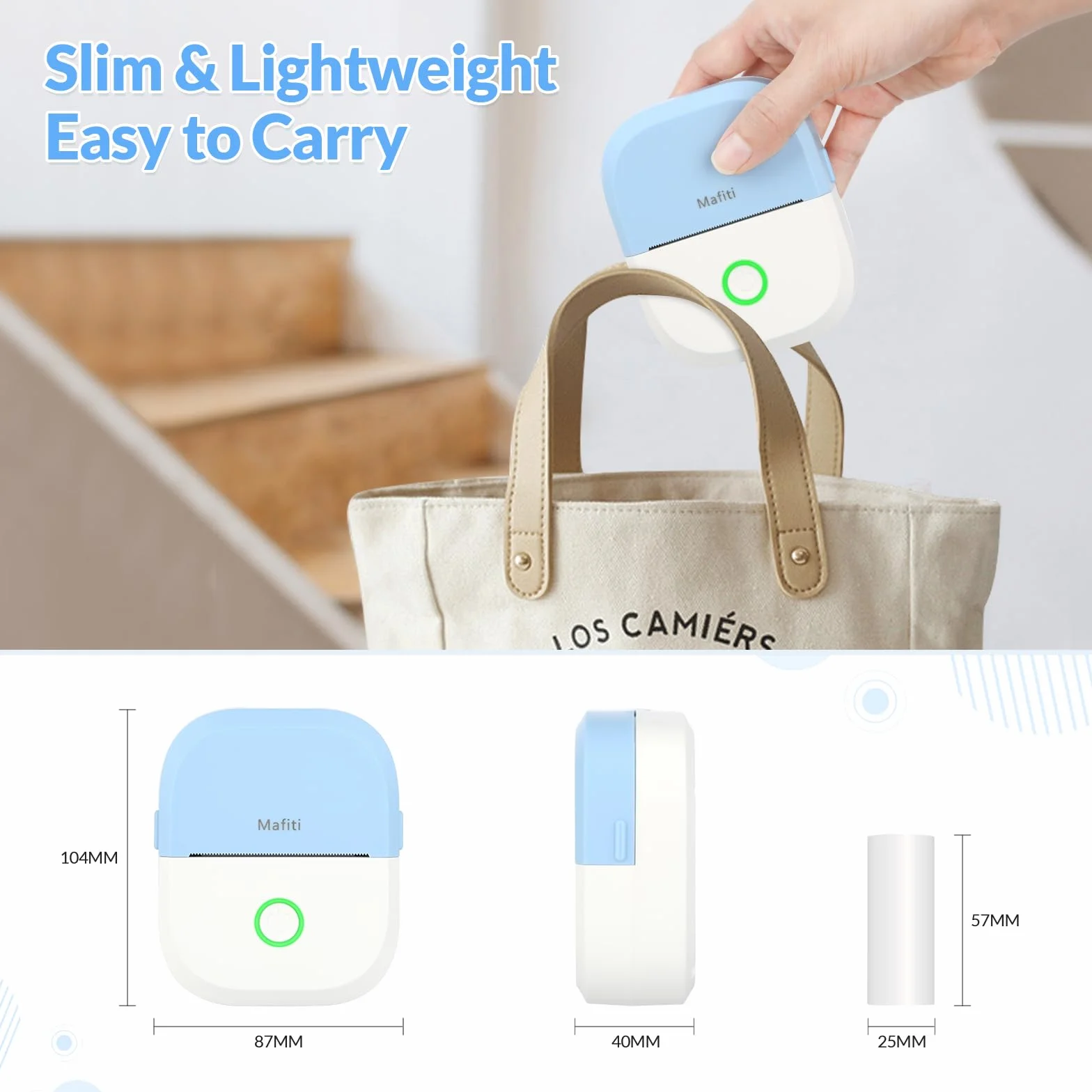 mafiti Mini stampante adesiva portatile termica senza inchiostro wireless Bluetooth stampante per telefono con disegno AI, per appunti di studio foto foto album diario etichetta adesiva