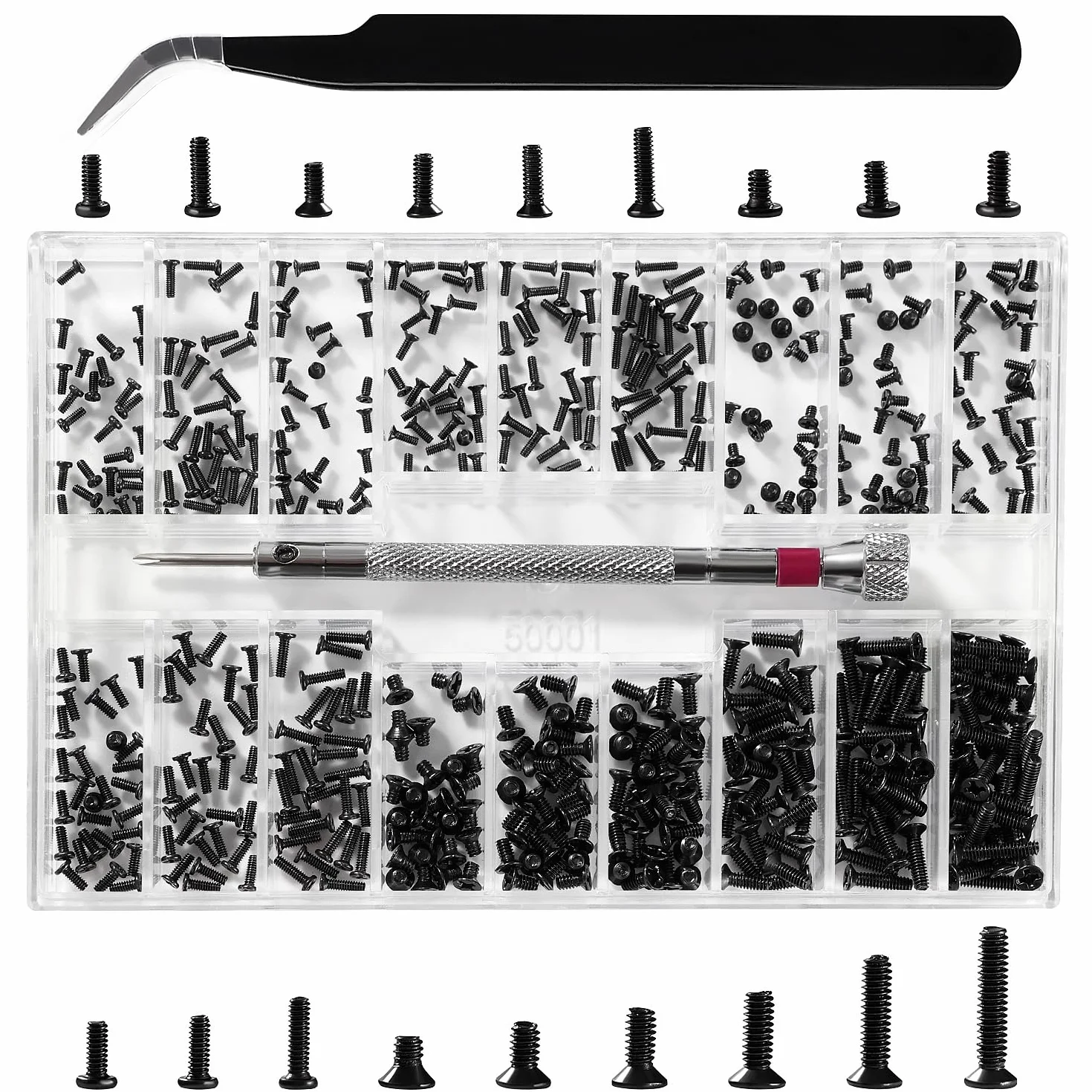 500 Pezzi 18 Misure M1.2/M1.4/M2 Kit di Micro Viti di Riparazione per Occhiali Laptop Orologi Nero