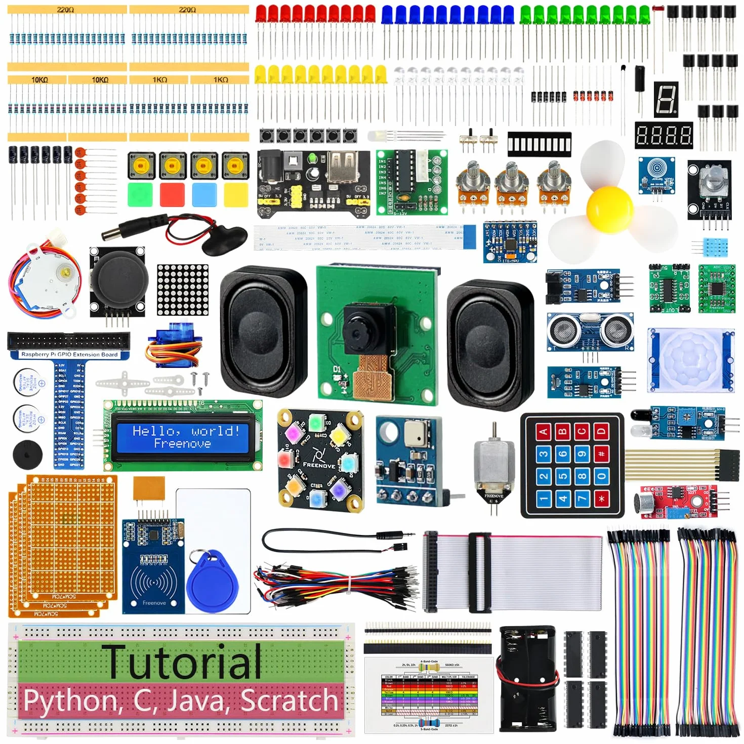Freenove Kit Starter Completo per Raspberry Pi 5 4 B 3 B+ 500 Zero 2 W, Tutorial di 1170 Pagine, Python C Java Scratch Processing Code, 386 Articoli, 164 Progetti, Altoparlante Fotocamera