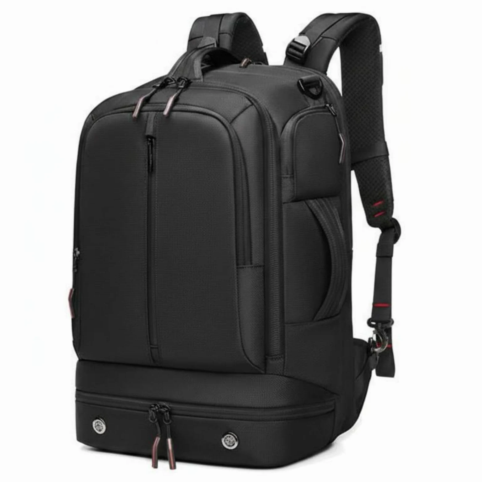 Zaino da Viaggio Uomo Convertibile con Tracolla Zaino Borsa a Spalla Borsa per Ufficio con Tasche Multiple E Protezione Laptop Spallacci Larghi E, Nero, Nero, 19
