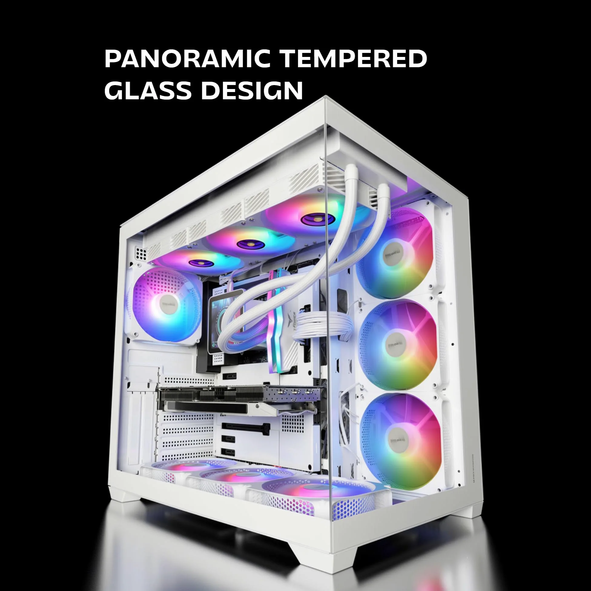 Mars Gaming MCV5, Case PC ATX, Vetro Temperato Panoramico, 4x Ventole ARGB 120mm, 7 Slot PCI Orizzontali + 2 Slot PCI Verticali, Compatibile con Schede Madri a Connettore Inverso, USB-C, Bianco