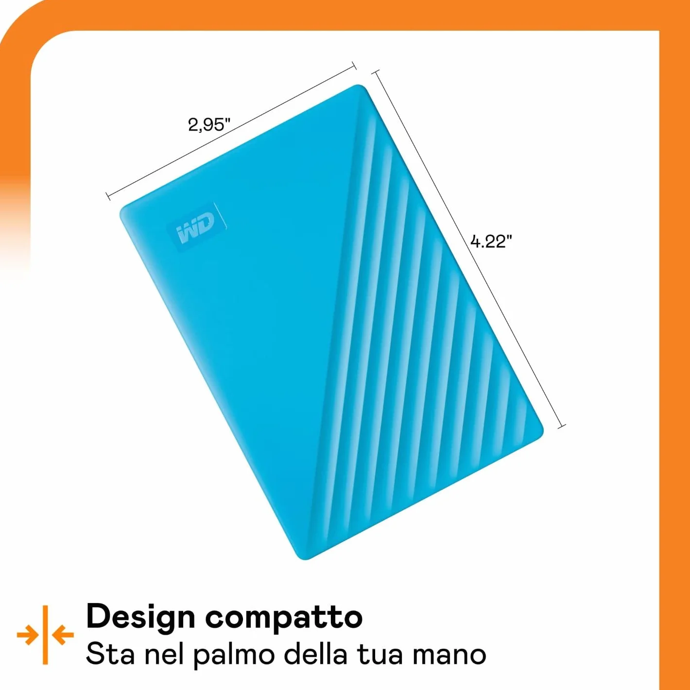 WD 2TB My Passport Hard Disk Esterno Portatile, USB 3.2 Gen 1/USB 3.0, Protezion con password, Software per la gestion e il backup, Formatto per Windows, ChromeOS and MacOS, Blu
