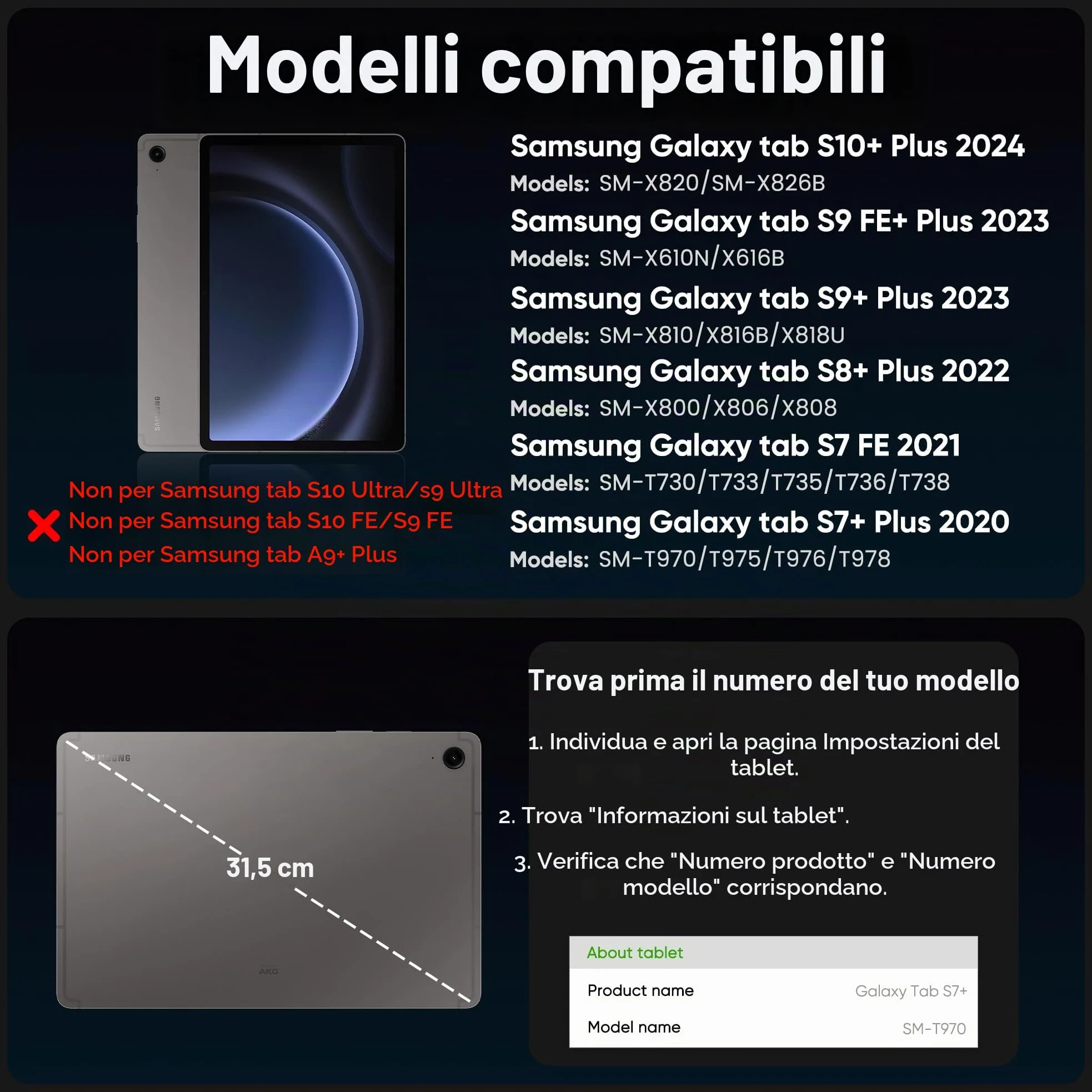 doqo Custodia tastiera per Samsung Galaxy Tab S10+ Plus/S9+/S9 FE+/S8+/S7+/S7 FE 12,4 pollici Custodia magnetica con tastiera, touchpad retroilluminazione, supporto in cantilever fluttuante (Nero)