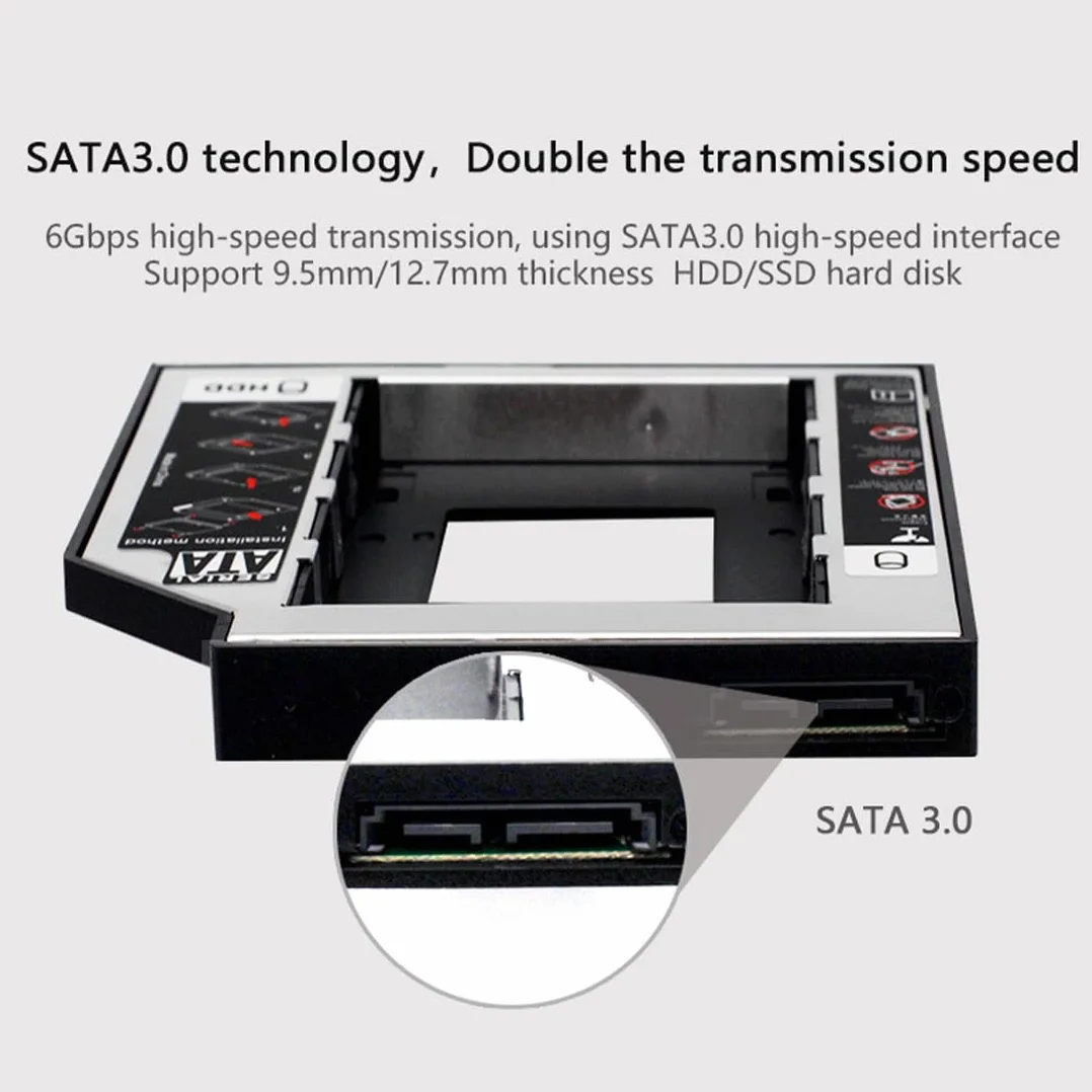 Hard Drive Caddy, SATA 2nd SSD HDD Hard Disk Caddy Tray Universale 12,7 mm 2,5 '' SSD HDD Hard Drive Enclosure SATA-3 Laptop Hard Disk Holder per CD/Dvd-Rom Ottico SuperDrive Tray Drive Slot