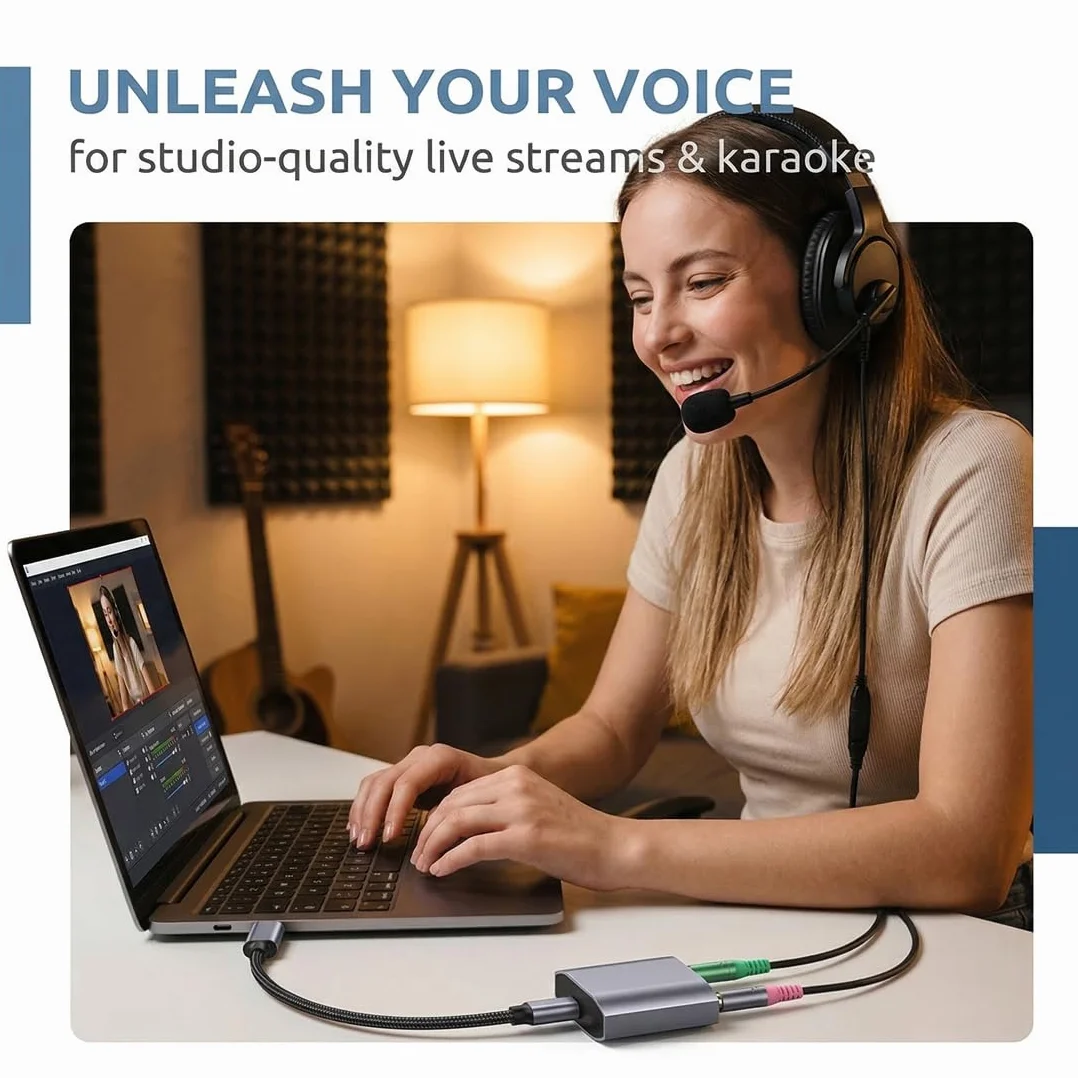Scheda Audio Esterna USB C, Adattatore Audio Tipo C a Jack 3,5mm Hi-Fi 24-bit/96kHz, Convertitore Audio con Ingresso Microfono e Uscita Cuffie, Plug & Play per PC, Laptop, perPS5PS4Xbox
