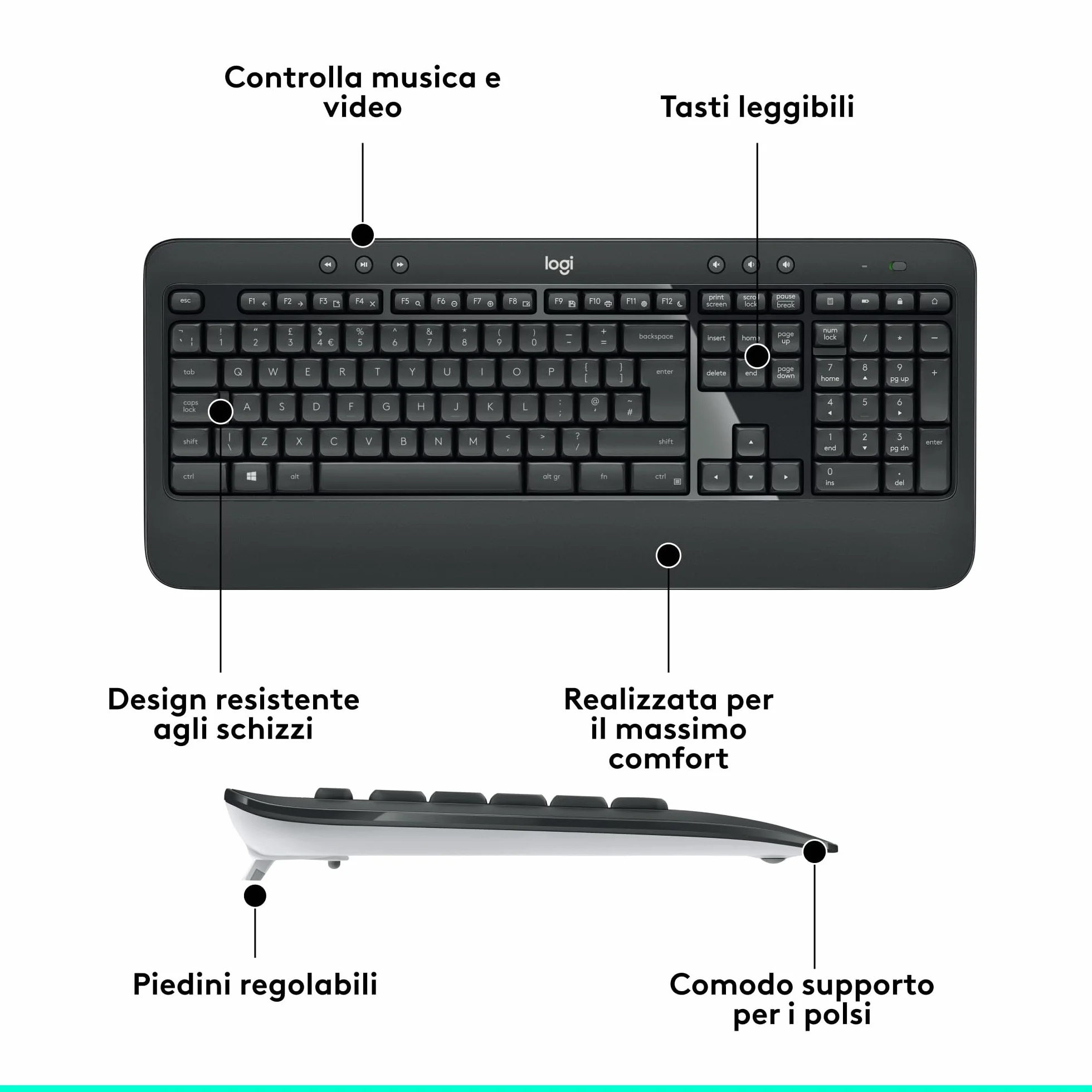 Logitech MK540 Advanced Combo Tastiera e Mouse Wireless per Windows, Ricevitore USB Unifying 2,4 GHz, Tasti di Scelta Rapida Multimediali, Durata Batteria di 3 Anni, PC, Laptop, Italiano QWERTY - Nero