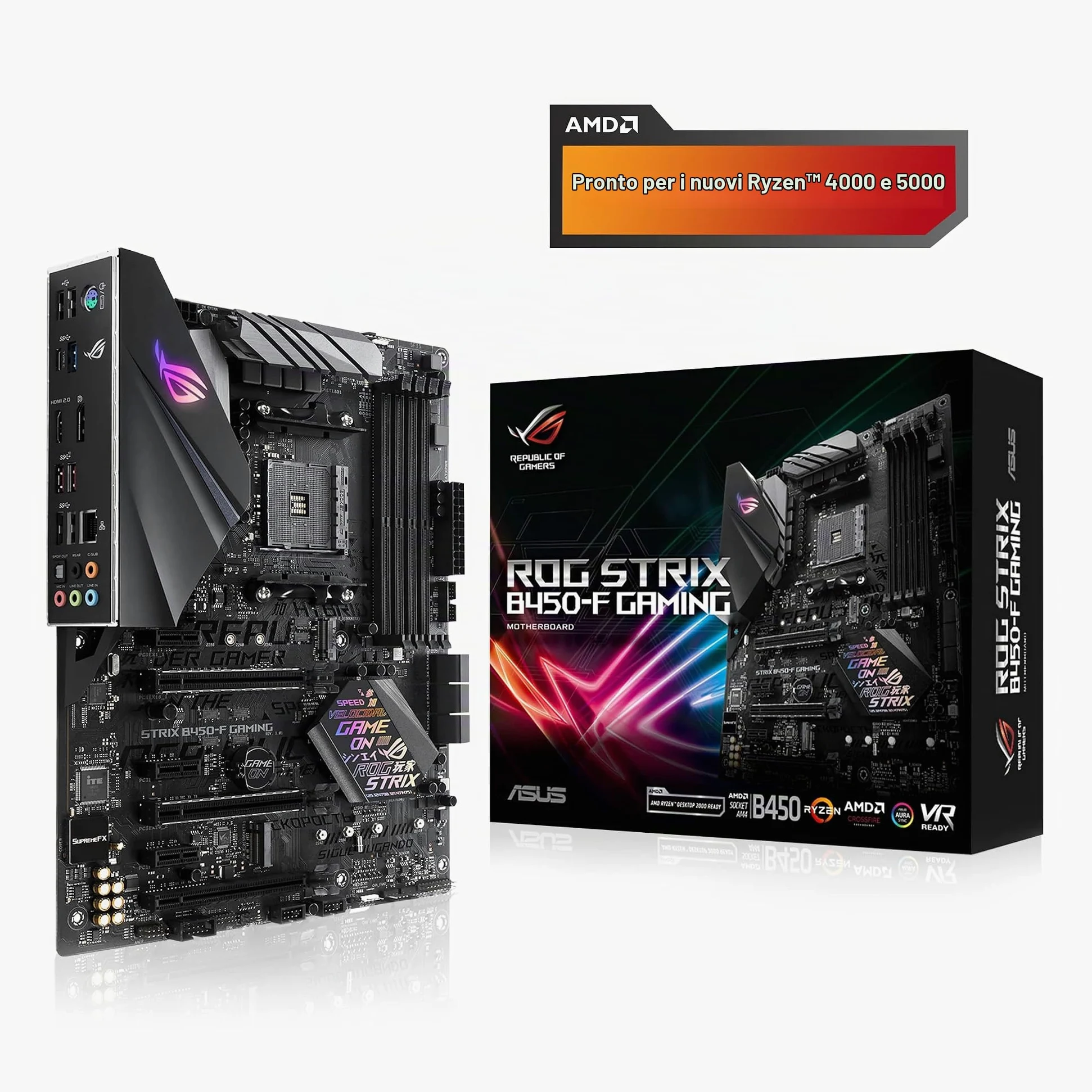 ASUS ROG STRIX B450-F GAMING Scheda Madre da Gioco con Supporto DDR4 a 3200 MHz, AM4, SATA 6 Gbps, HDMI 2.0, Doppia NVMe M.2, USB 3.1, Nero