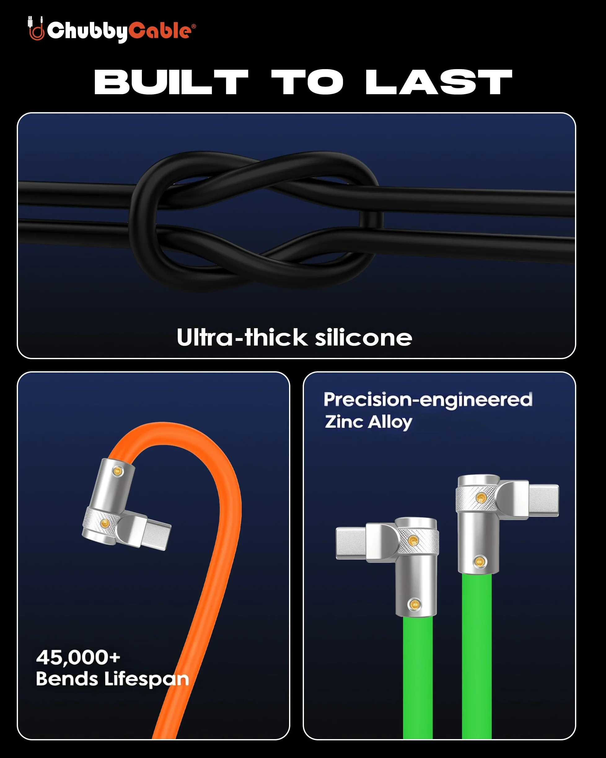 chubbycable FlexElbow - Cavo di ricarica rapida a 90 gradi, 240 W, ad angolo retto, cavo di ricarica USB C, in silicone, compatibile con iPhone serie 17-15, iPad, nero, da tipo C a tipo C, 4 m